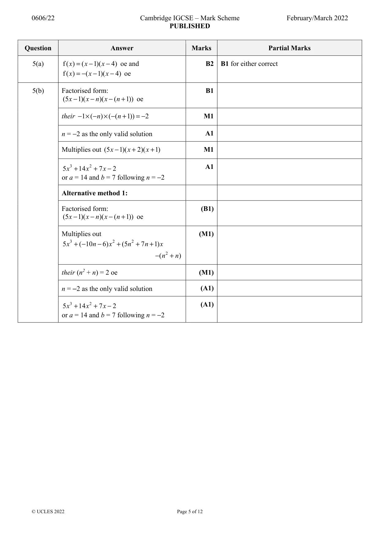 Mark scheme, page 5 of 12
