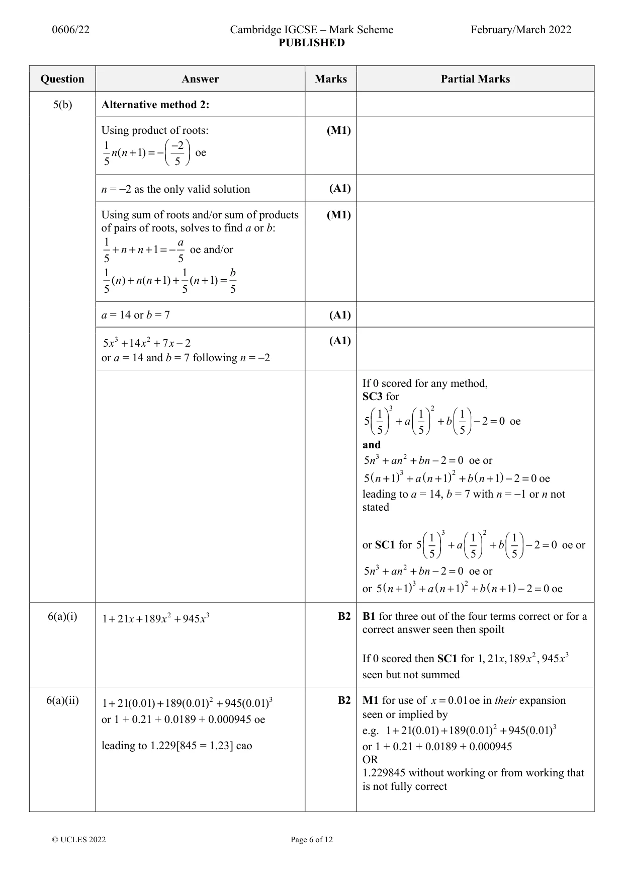 Mark scheme, page 6 of 12