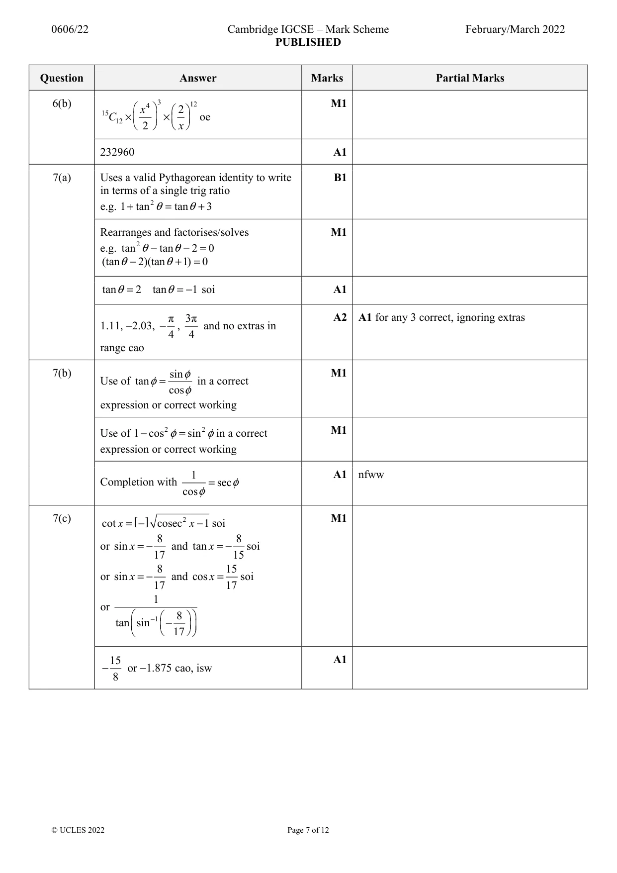 Mark scheme, page 7 of 12