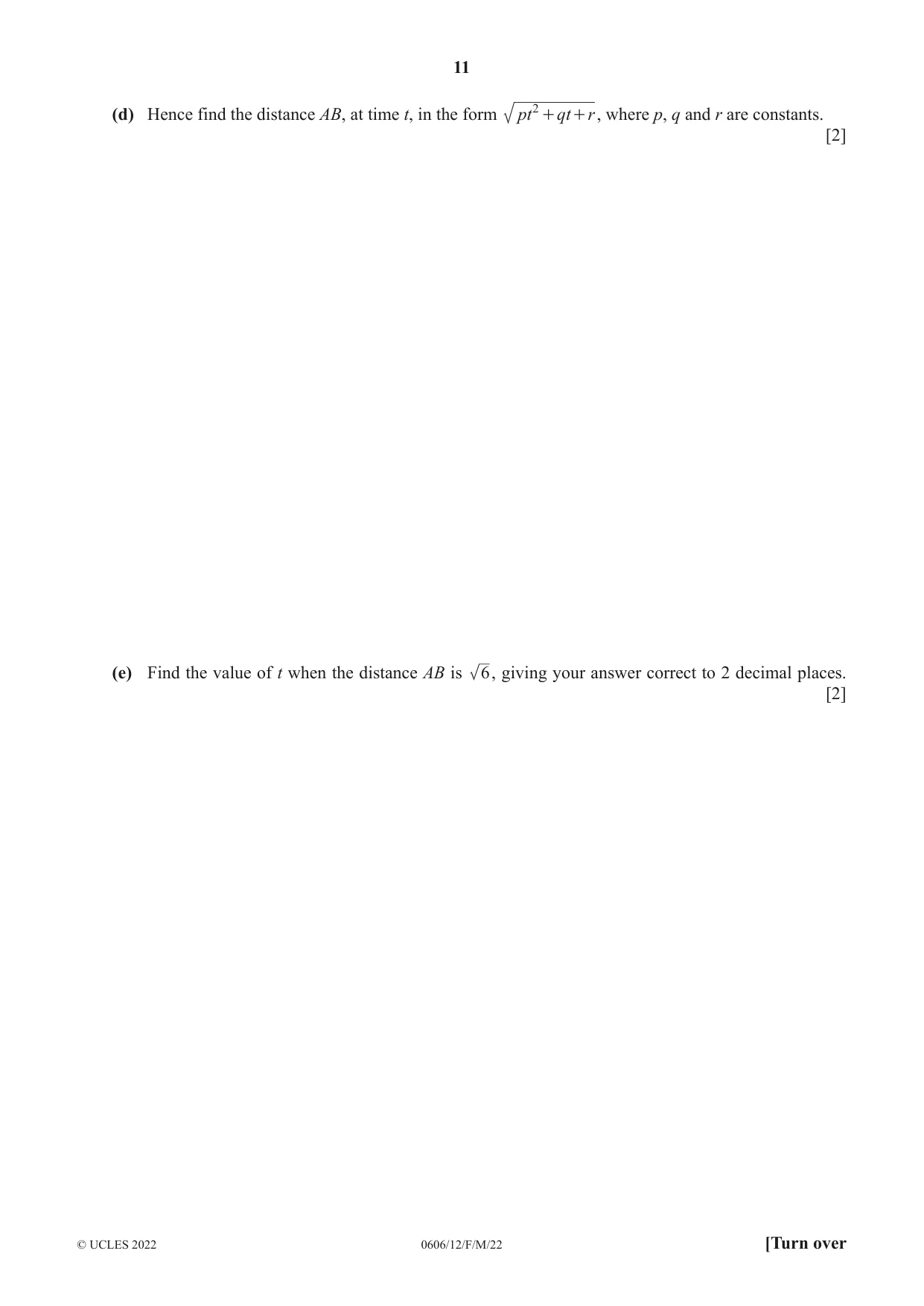 Cambridge IGCSE Mathematics - Additional 0606 2022 Feb/March Paper 1 · Variant 2 question paper, page 11 of 16