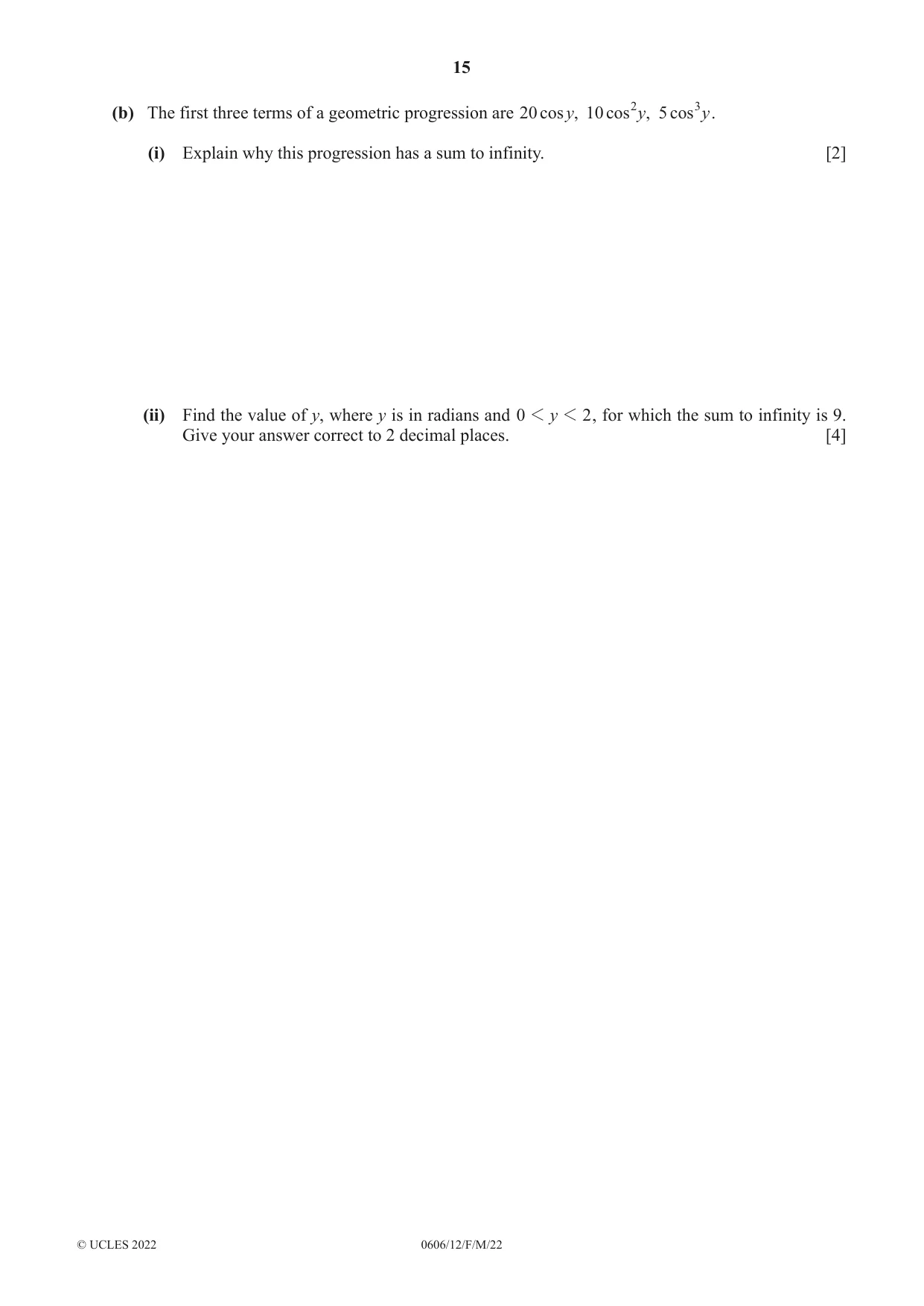 Cambridge IGCSE Mathematics - Additional 0606 2022 Feb/March Paper 1 · Variant 2 question paper, page 15 of 16