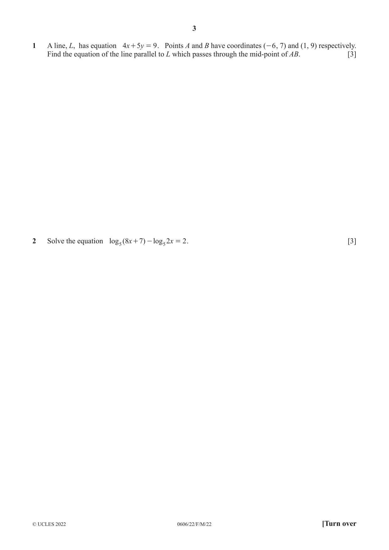 Cambridge IGCSE Mathematics - Additional 0606 2022 Feb/March Paper 2 · Variant 2 question paper, page 3 of 16