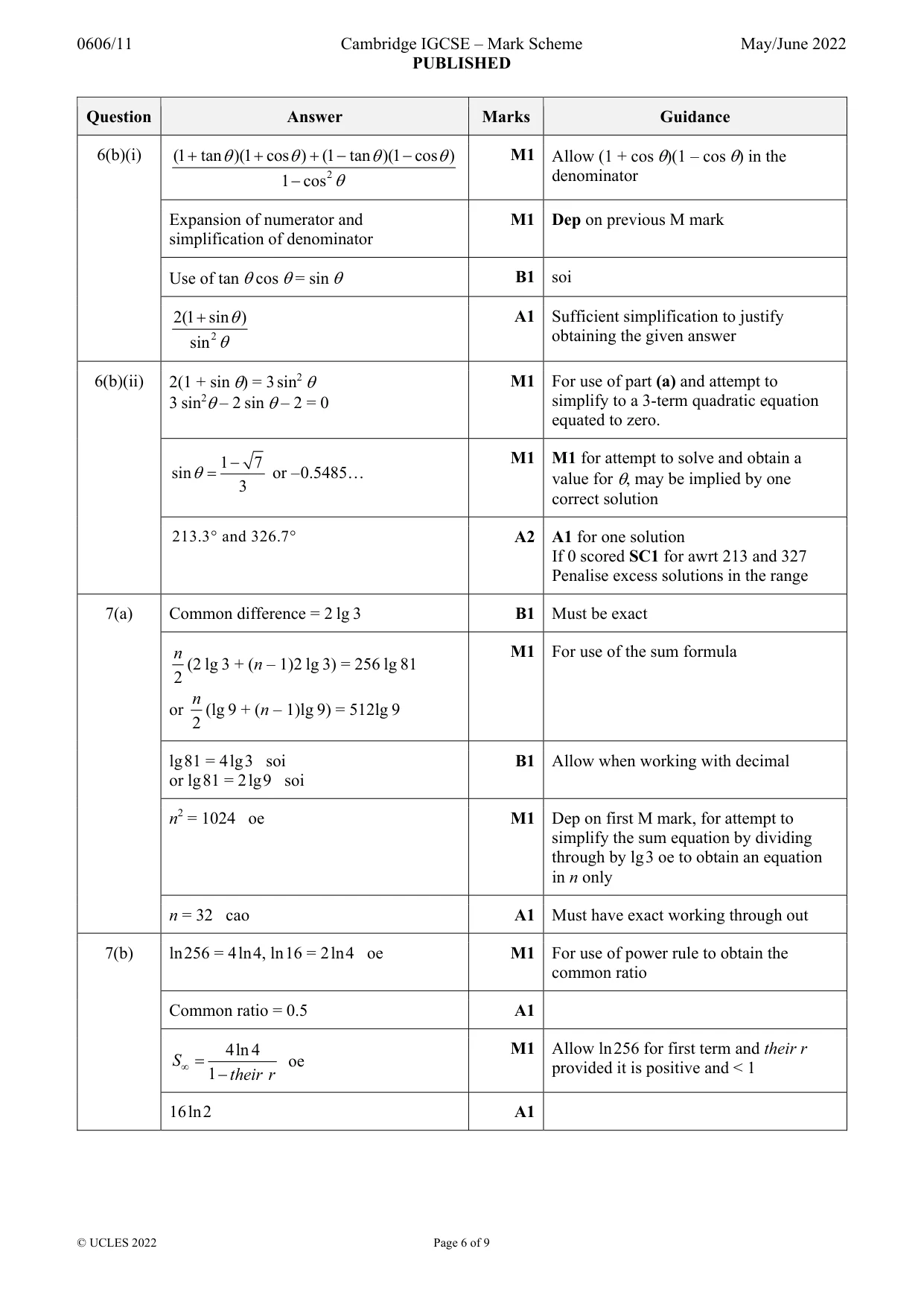Mark scheme, page 6 of 9
