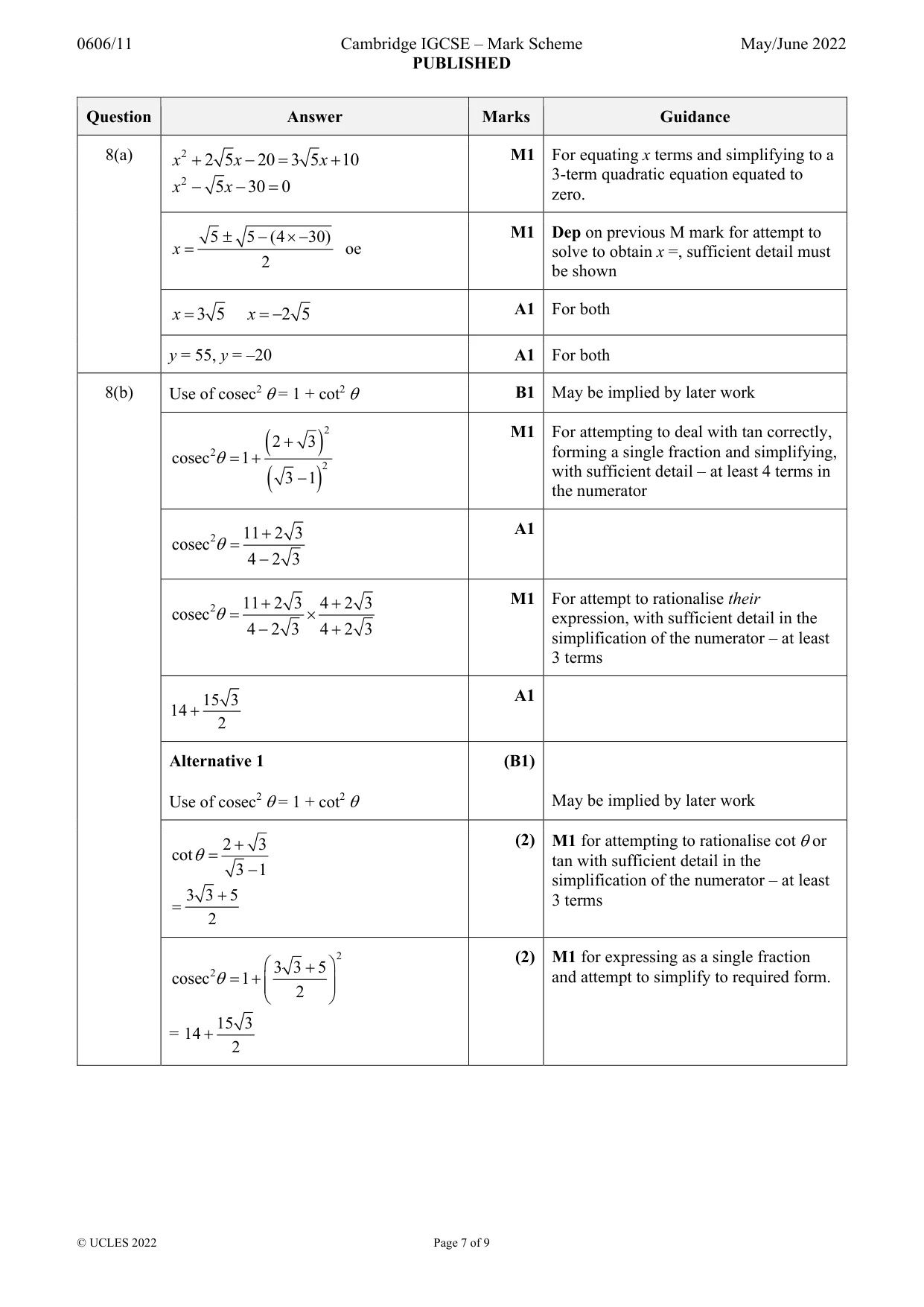 Mark scheme, page 7 of 9
