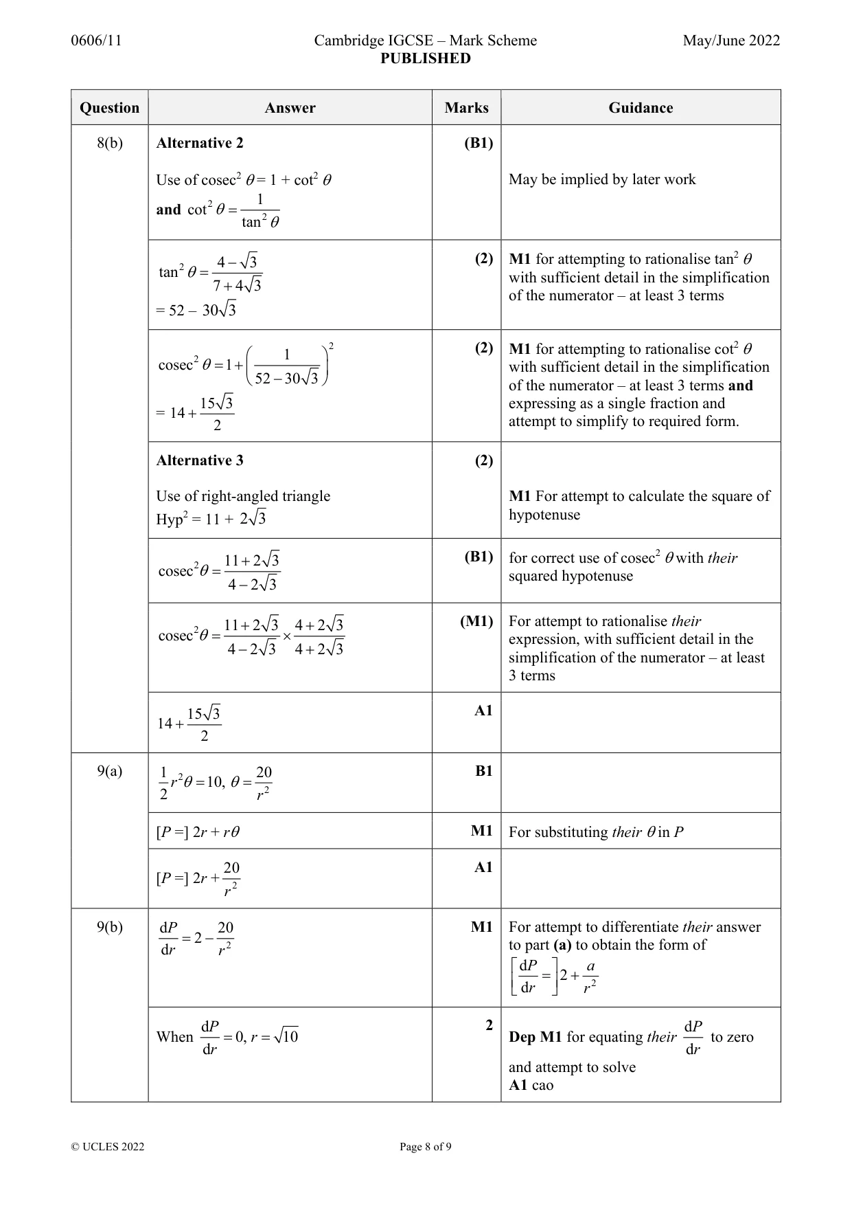 Mark scheme, page 8 of 9