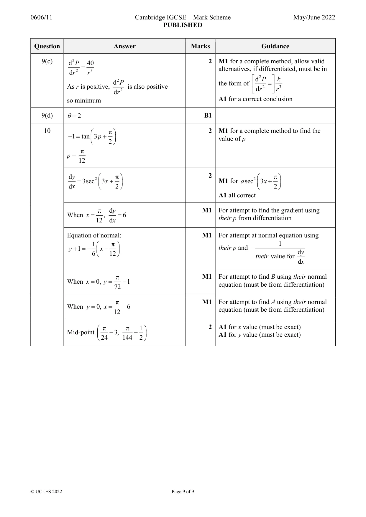 Mark scheme, page 9 of 9