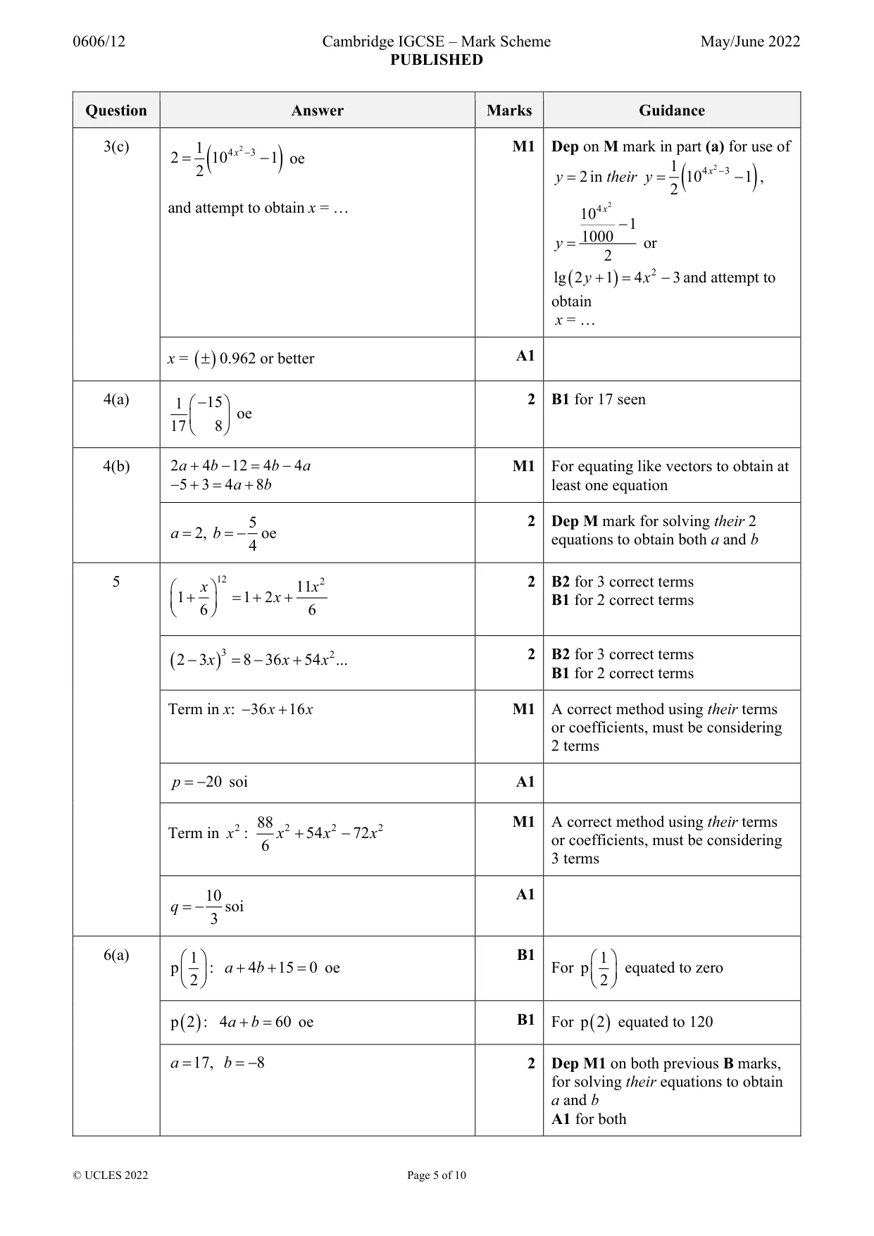 Mark scheme, page 5 of 10