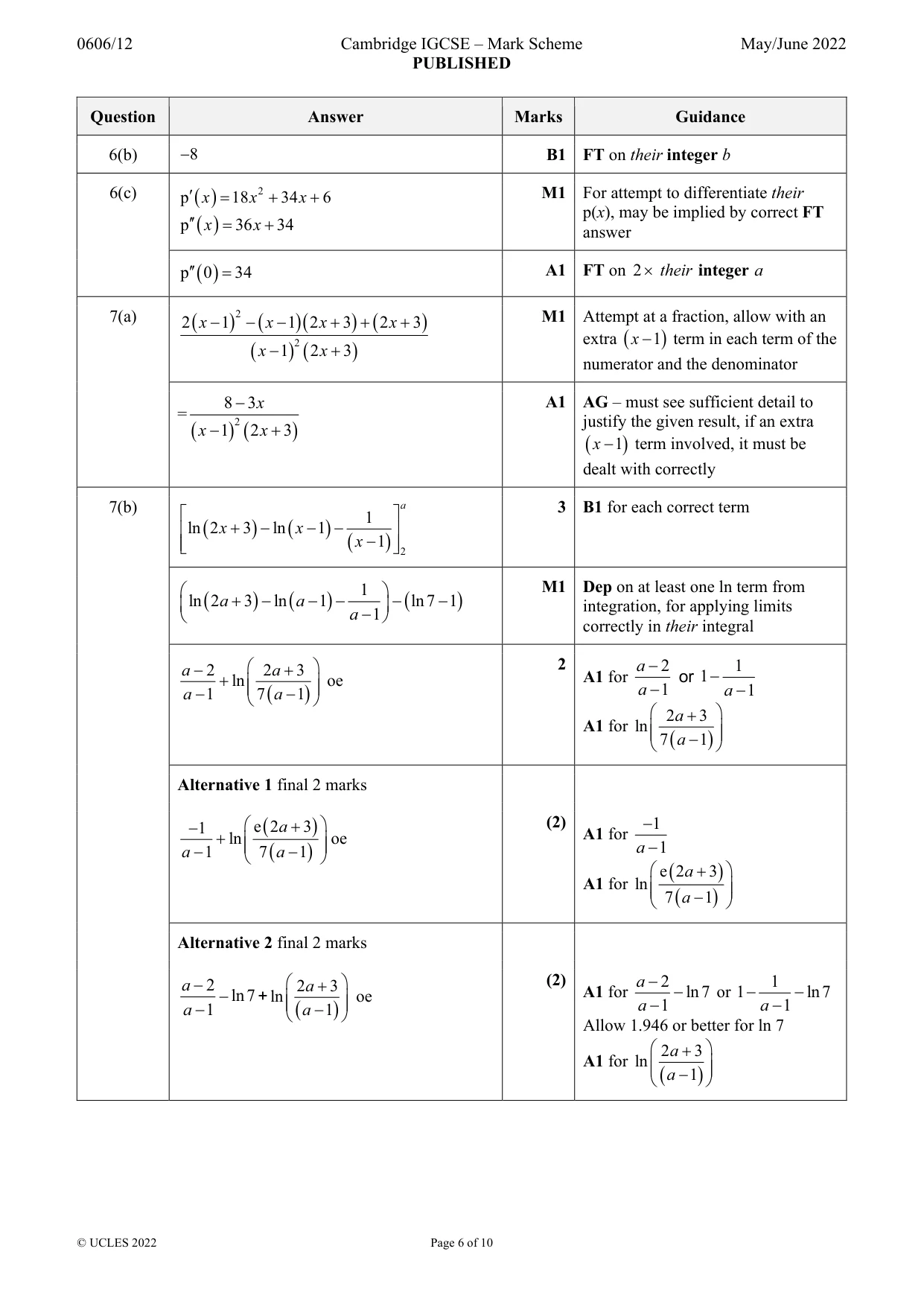 Mark scheme, page 6 of 10