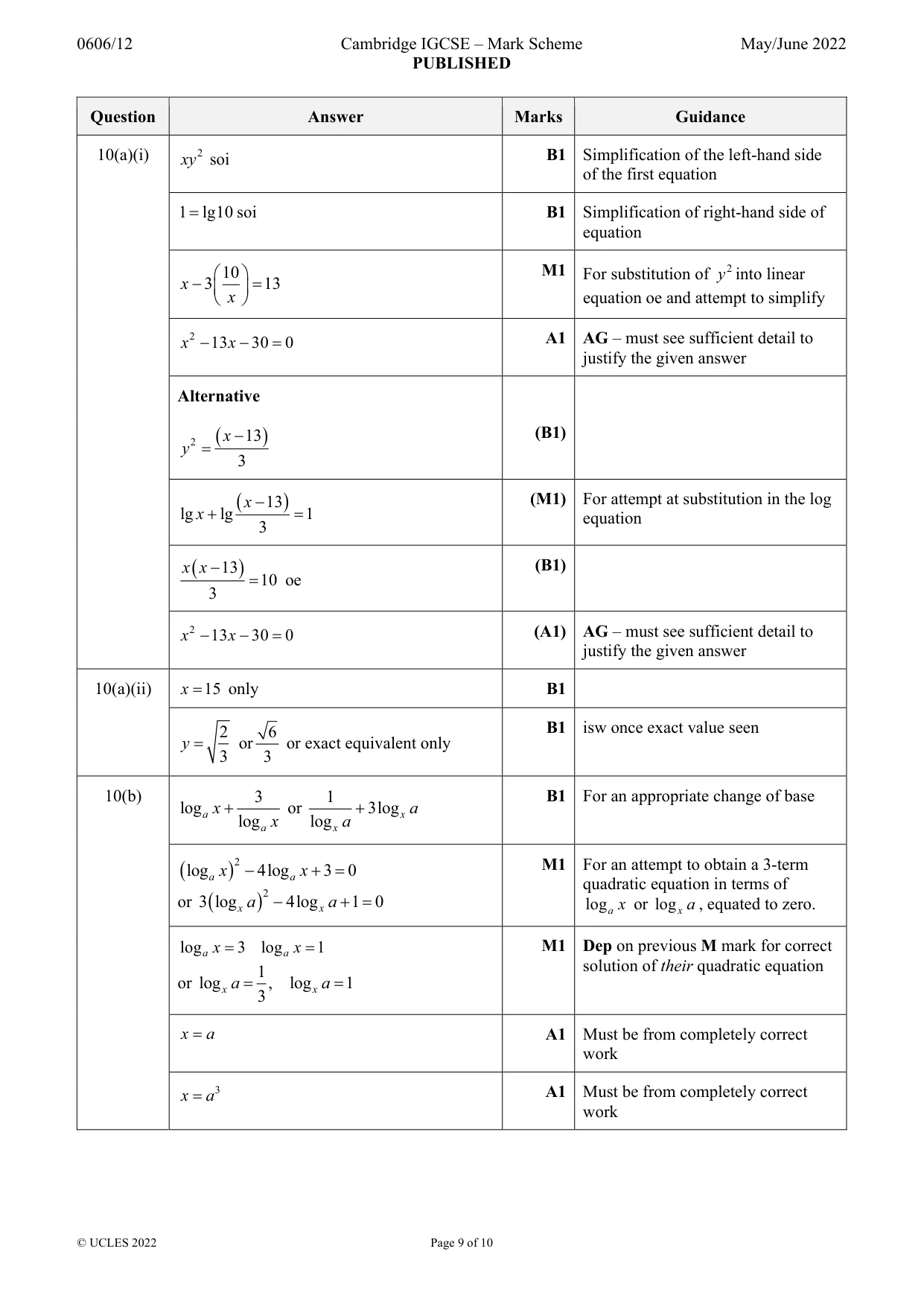 Mark scheme, page 9 of 10