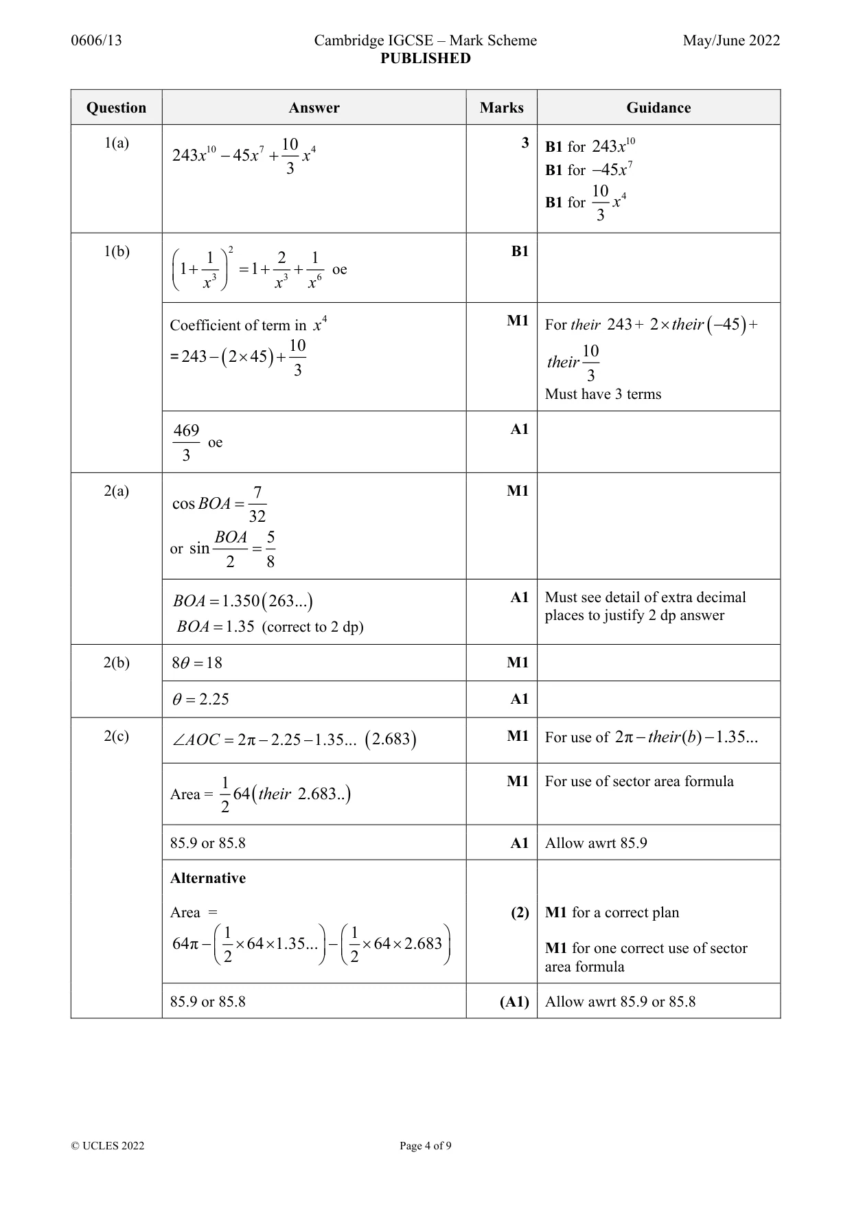 Mark scheme, page 4 of 9