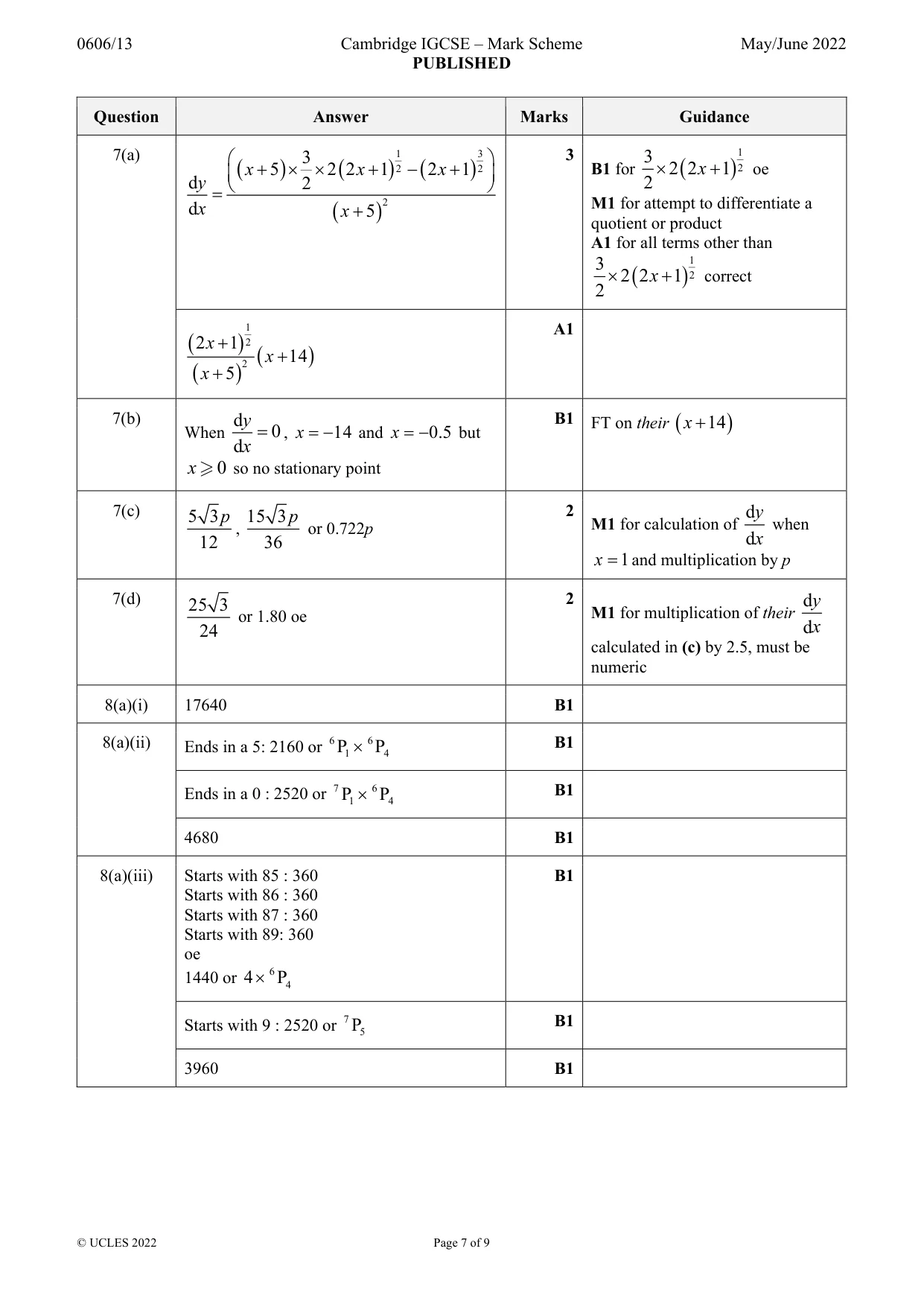 Mark scheme, page 7 of 9