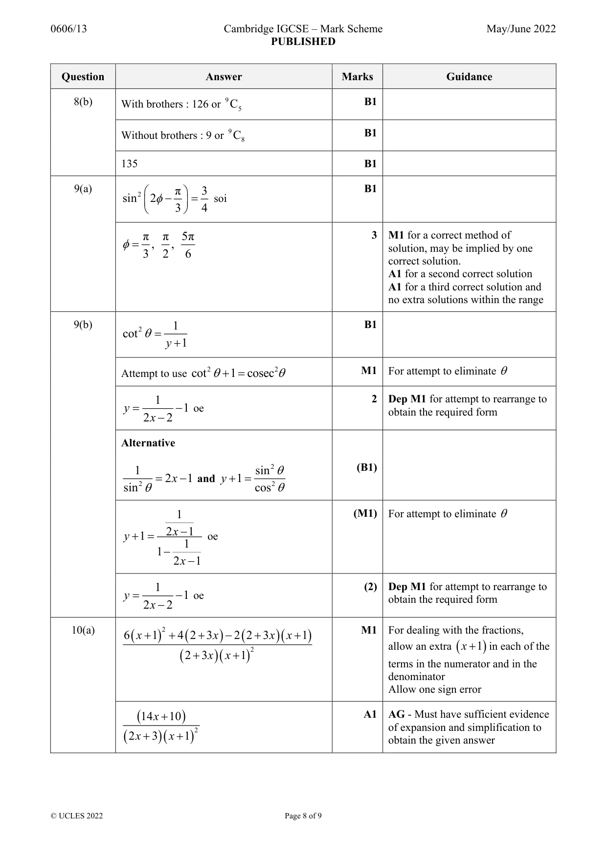 Mark scheme, page 8 of 9