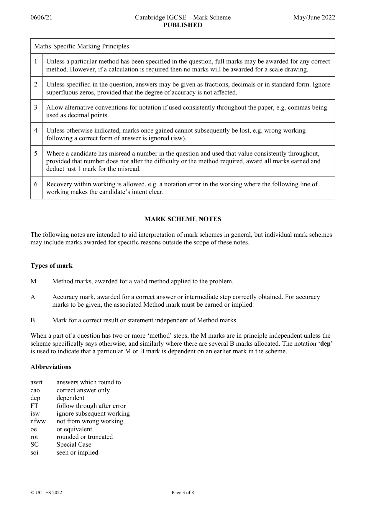 Mark scheme, page 3 of 8