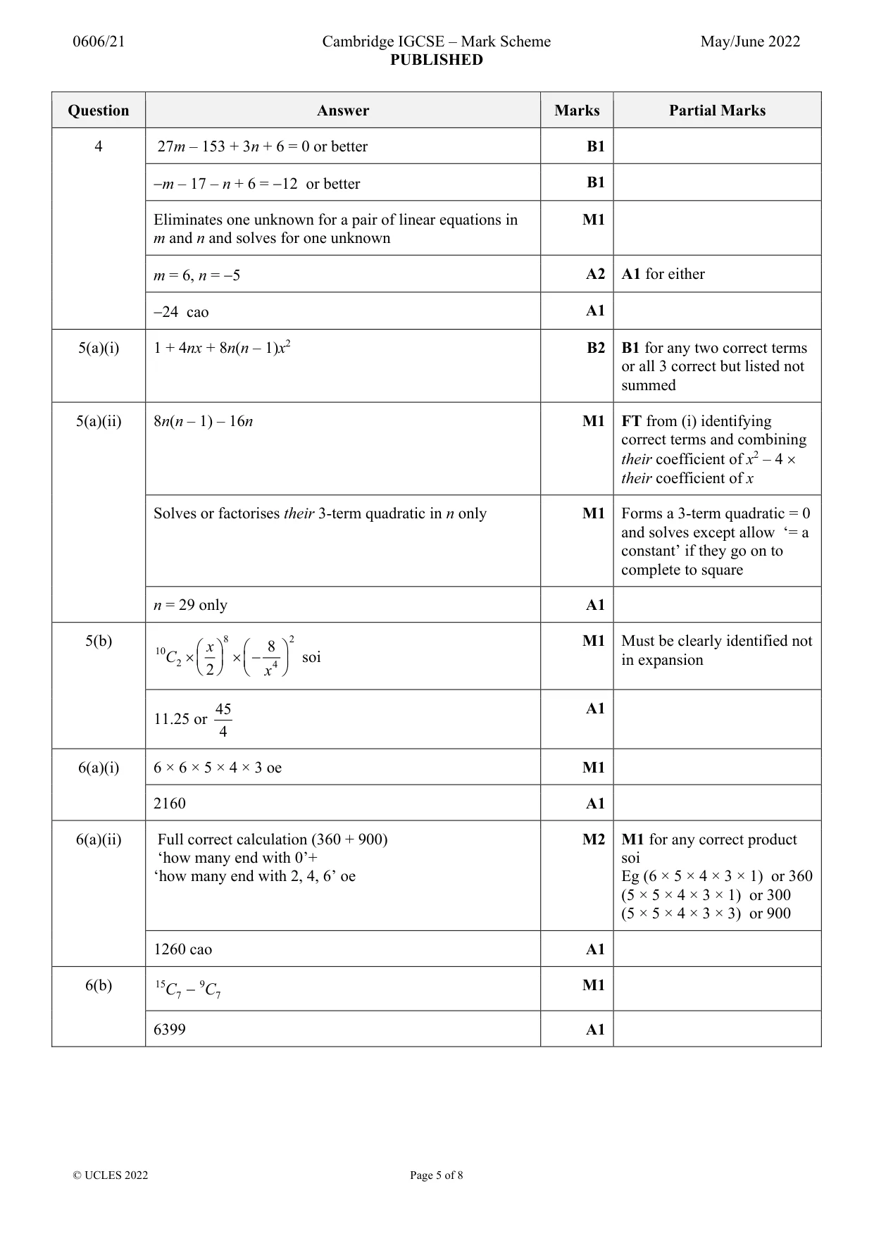 Mark scheme, page 5 of 8