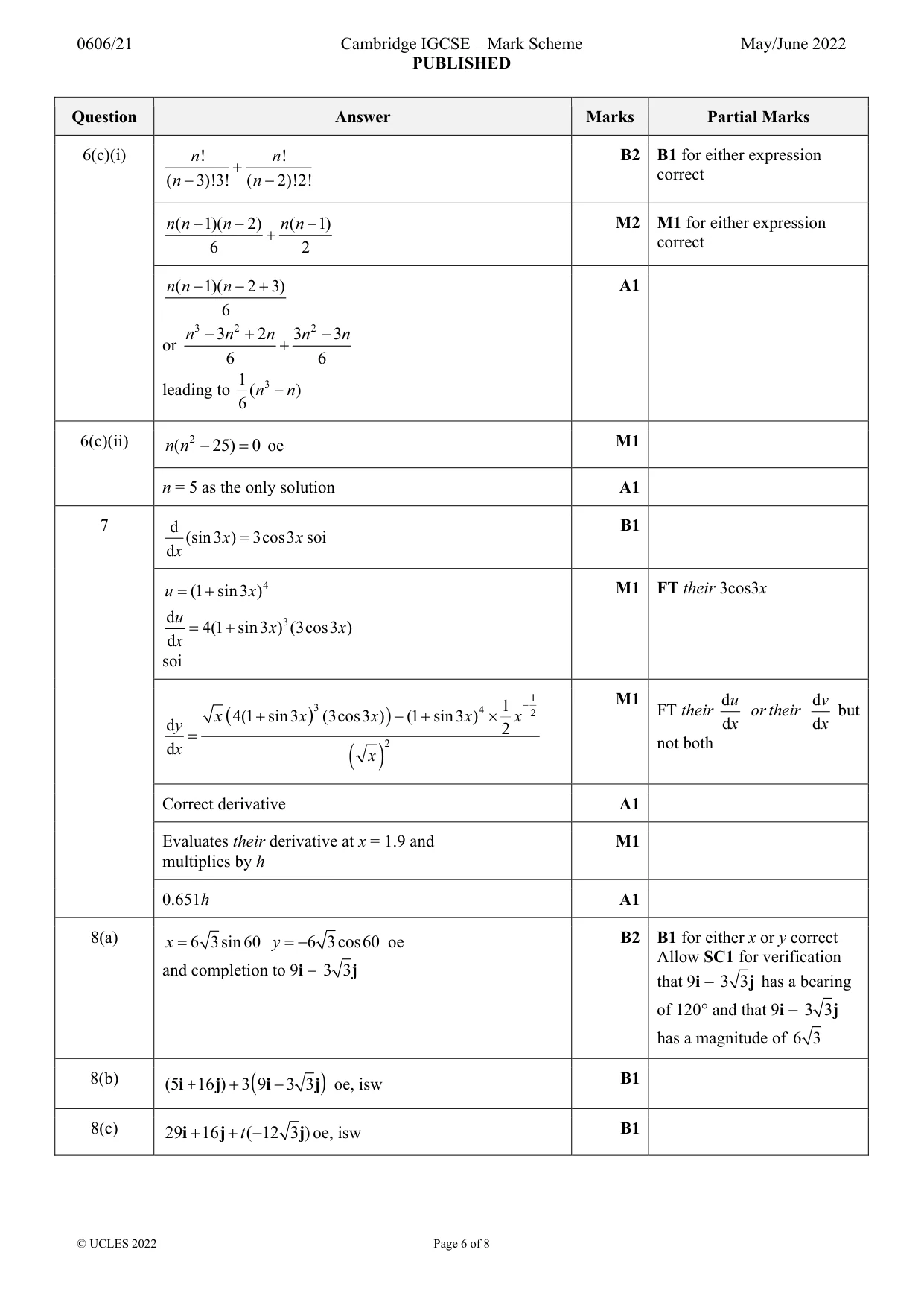 Mark scheme, page 6 of 8