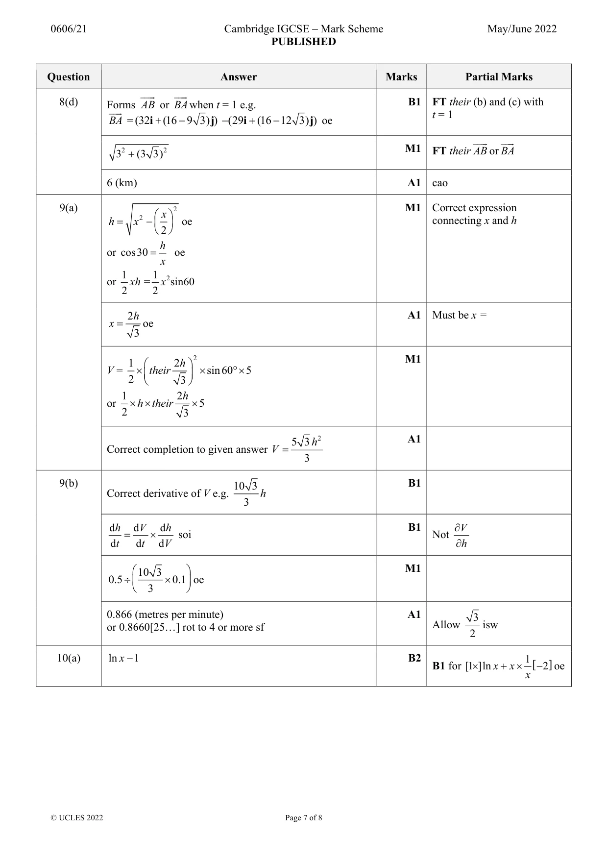 Mark scheme, page 7 of 8