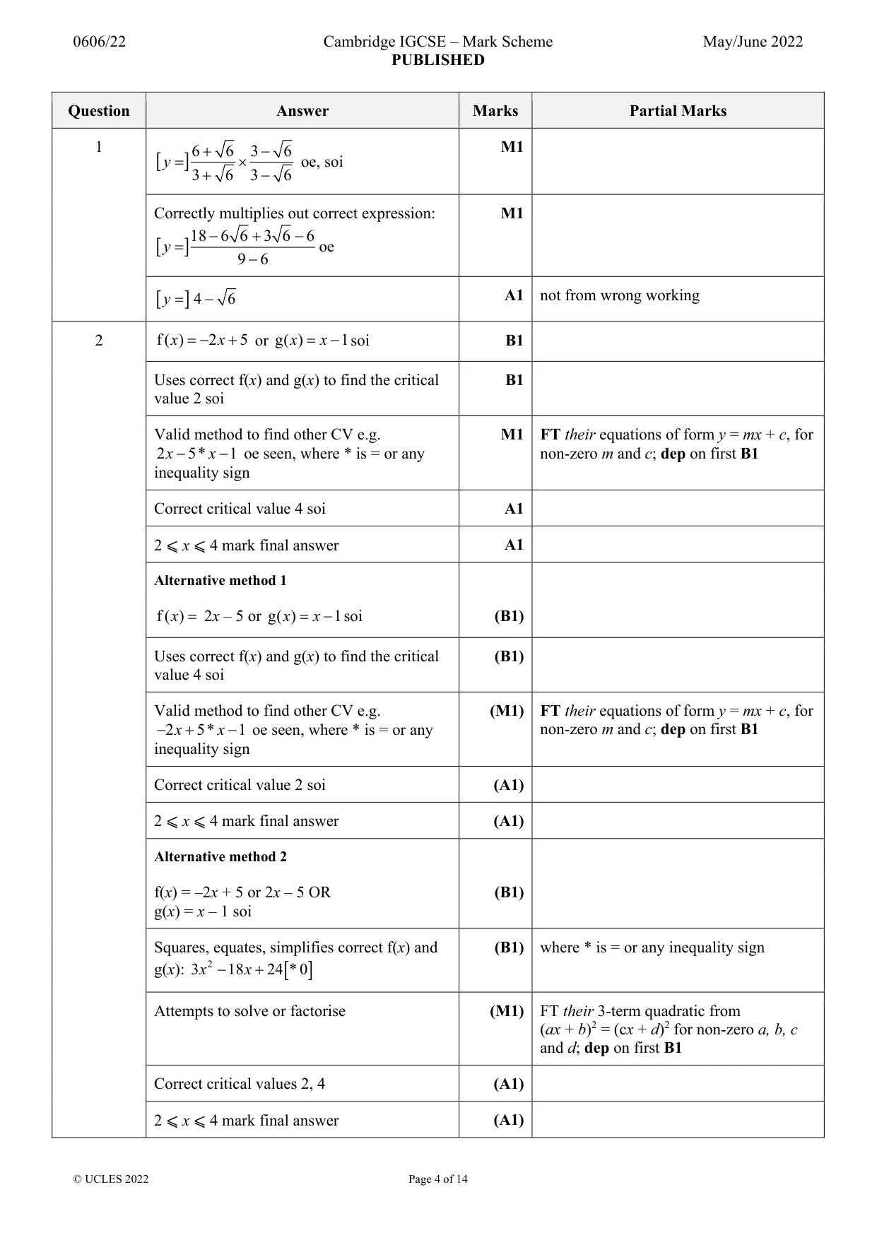 Mark scheme, page 4 of 14