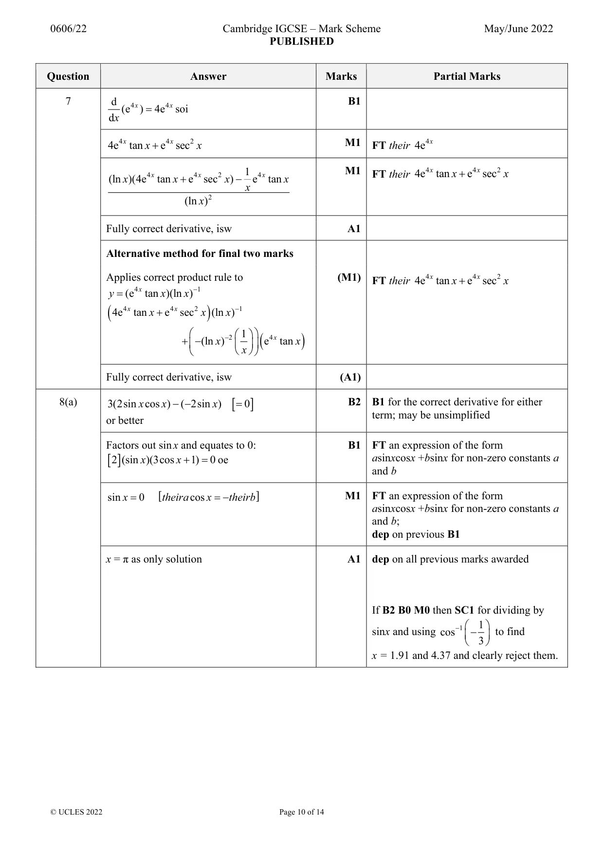 Mark scheme, page 10 of 14