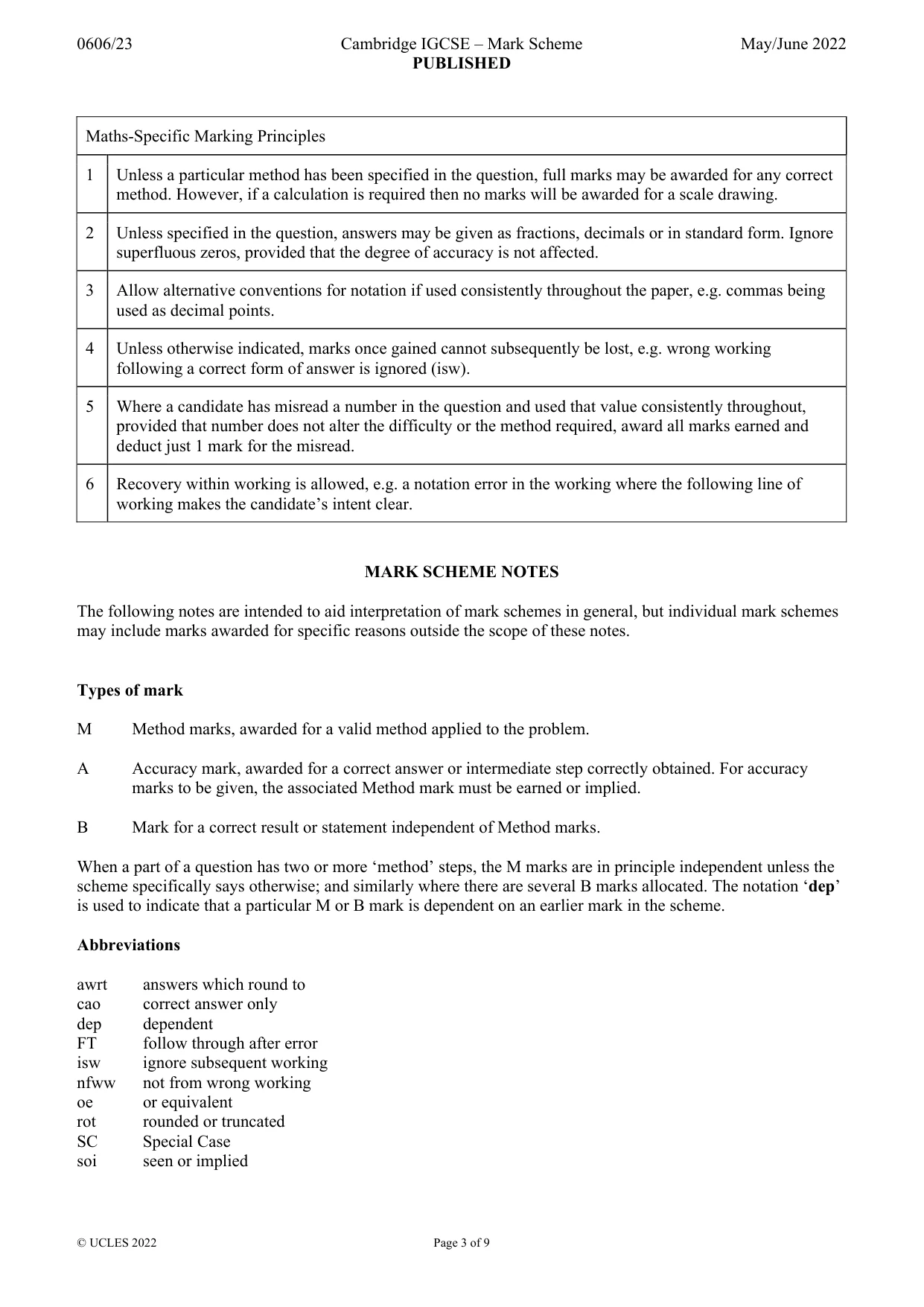 Mark scheme, page 3 of 9