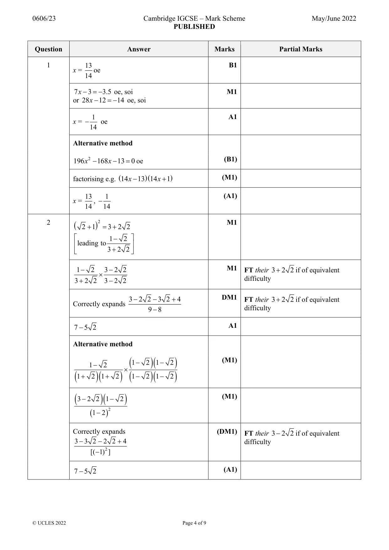 Mark scheme, page 4 of 9