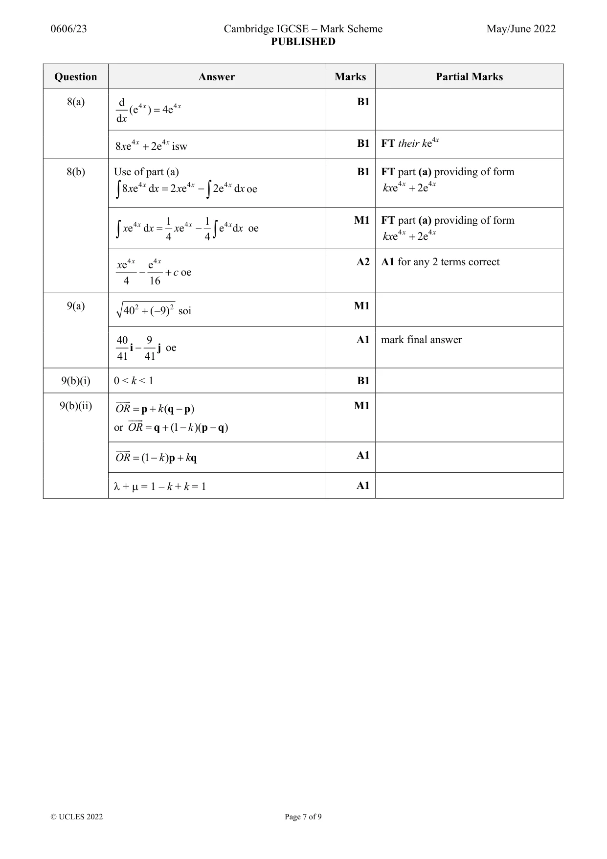 Mark scheme, page 7 of 9