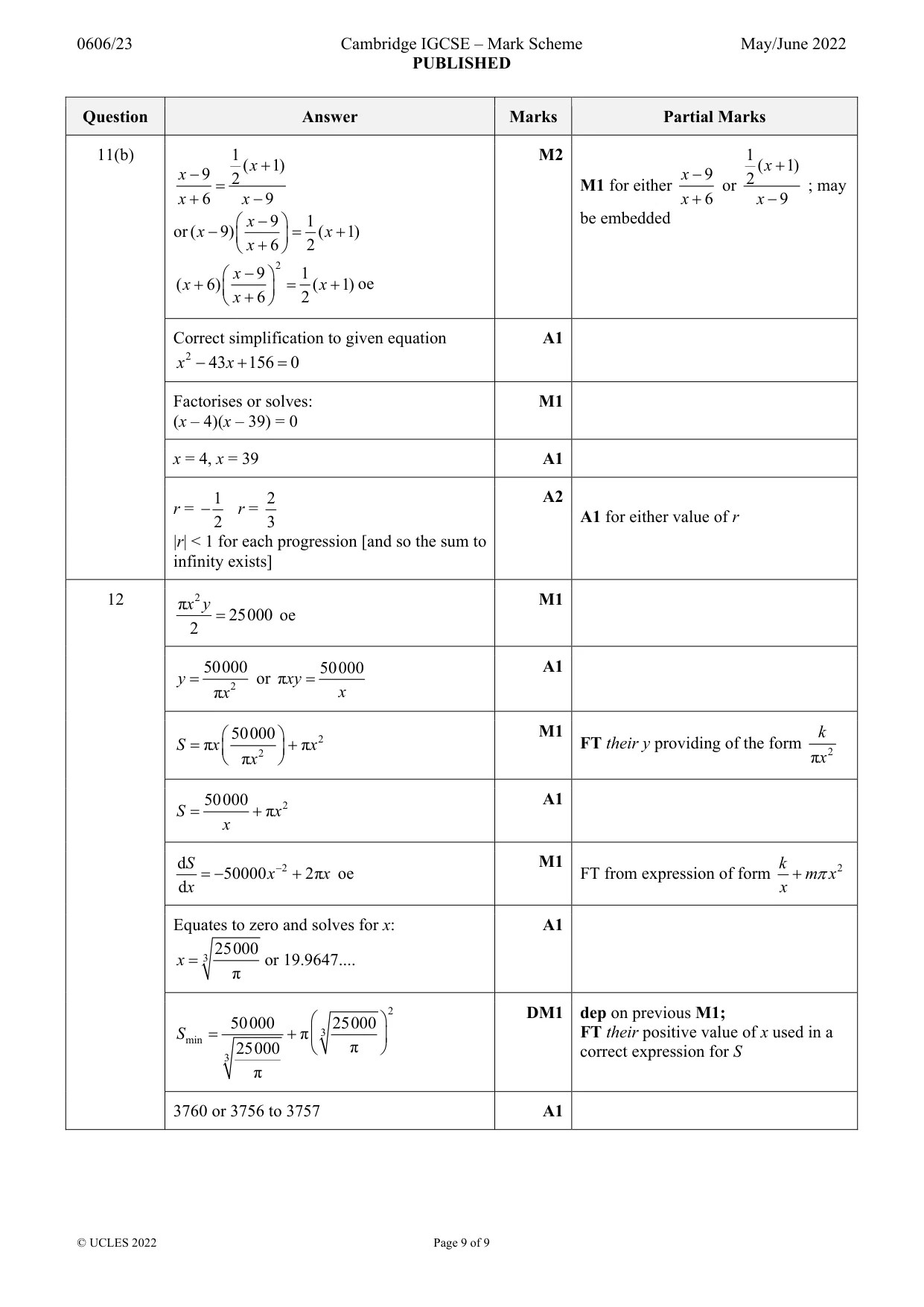 Mark scheme, page 9 of 9