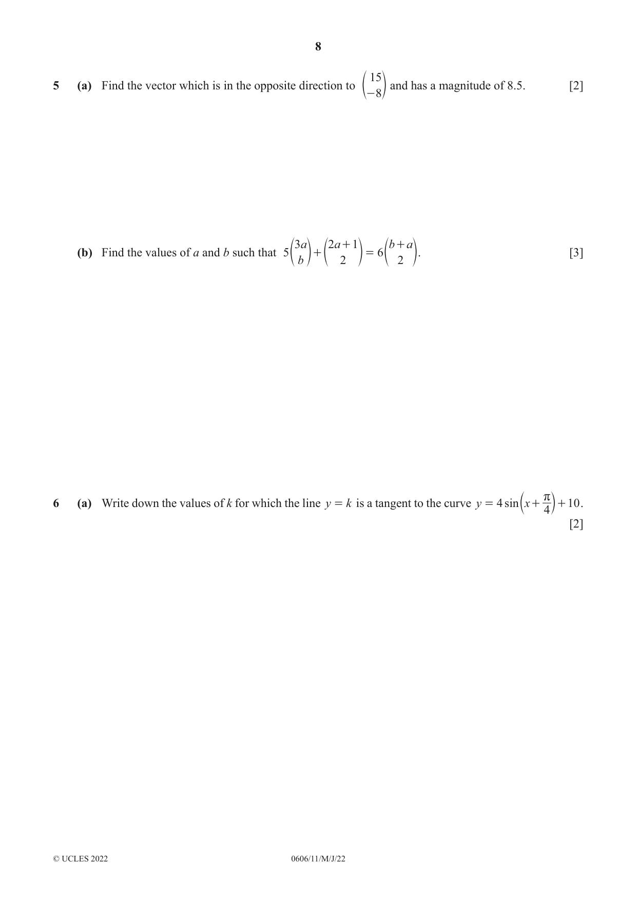 Cambridge IGCSE Mathematics - Additional 0606 2022 May/June Paper 1 · Variant 1 question paper, page 8 of 16