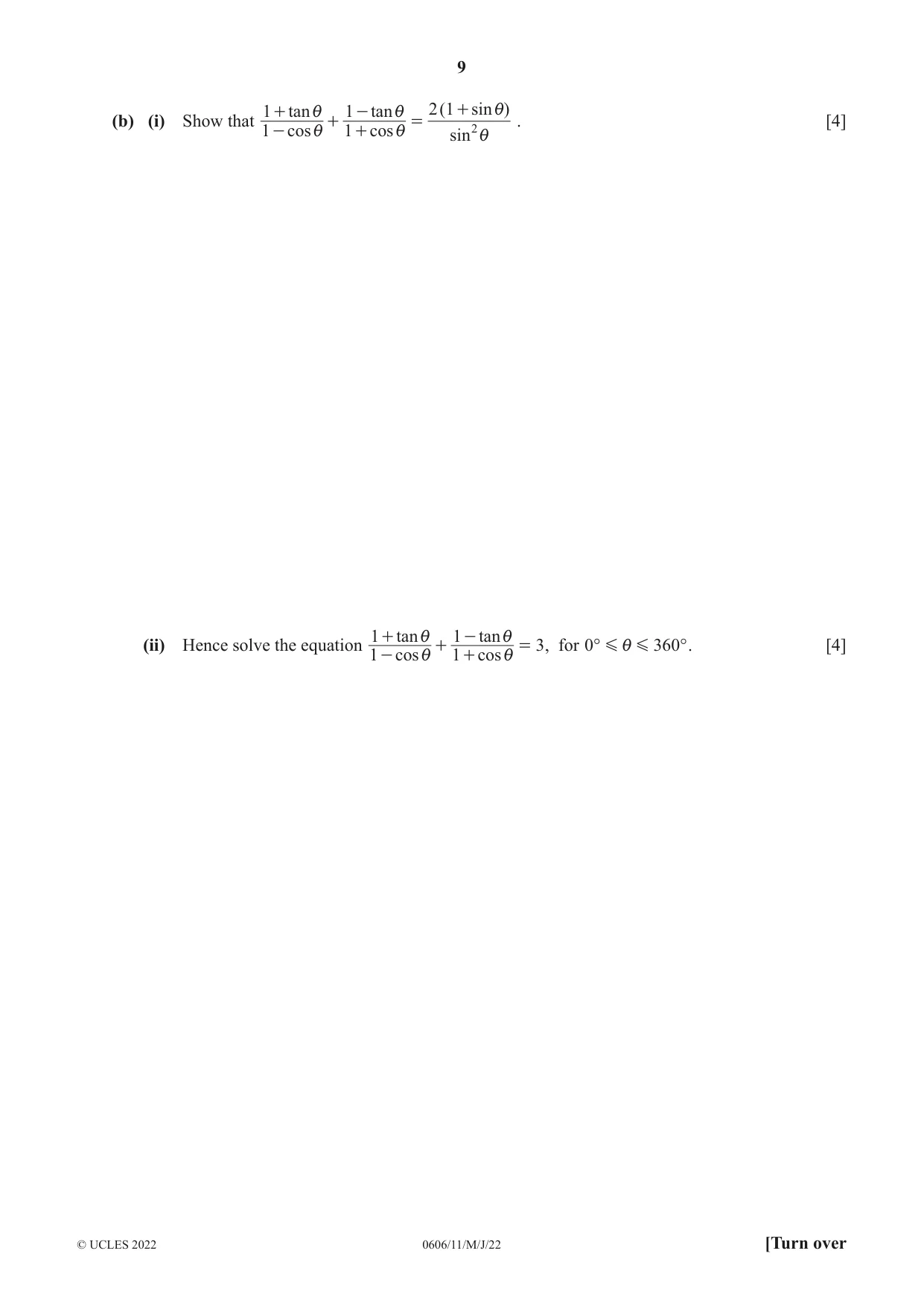 Cambridge IGCSE Mathematics - Additional 0606 2022 May/June Paper 1 · Variant 1 question paper, page 9 of 16