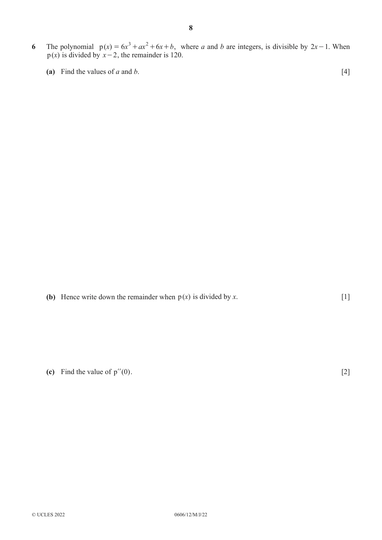 Cambridge IGCSE Mathematics - Additional 0606 2022 May/June Paper 1 · Variant 2 question paper, page 8 of 16