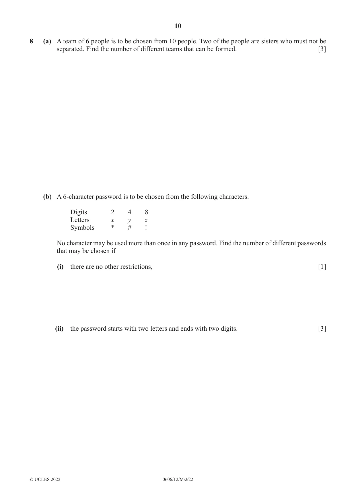 Cambridge IGCSE Mathematics - Additional 0606 2022 May/June Paper 1 · Variant 2 question paper, page 10 of 16