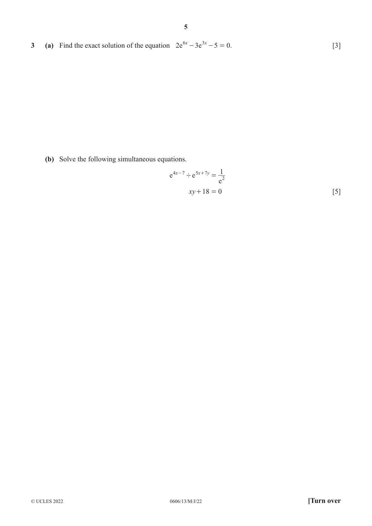 Cambridge IGCSE Mathematics - Additional 0606 2022 May/June Paper 1 · Variant 3 question paper, page 5 of 16