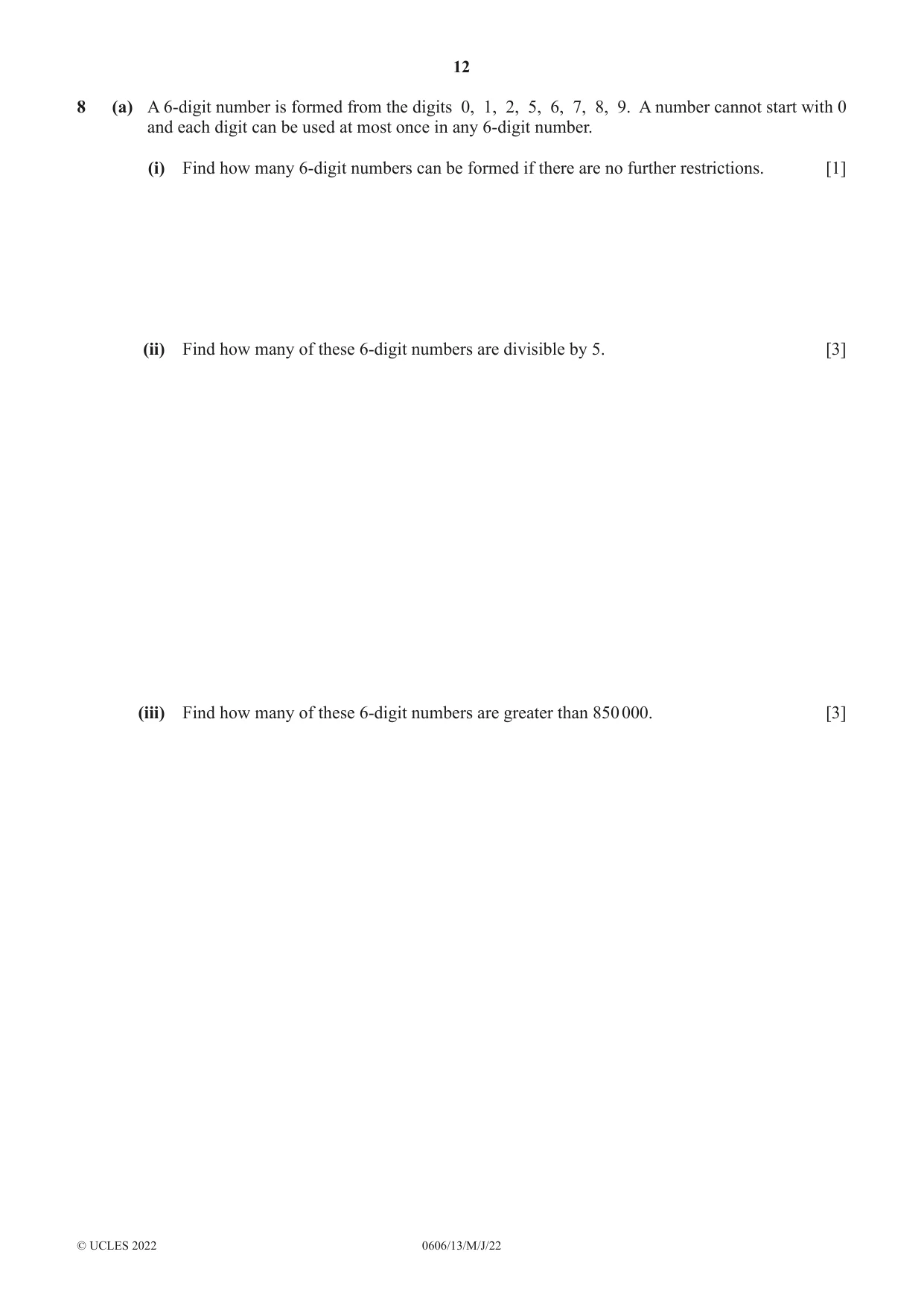 Cambridge IGCSE Mathematics - Additional 0606 2022 May/June Paper 1 · Variant 3 question paper, page 12 of 16