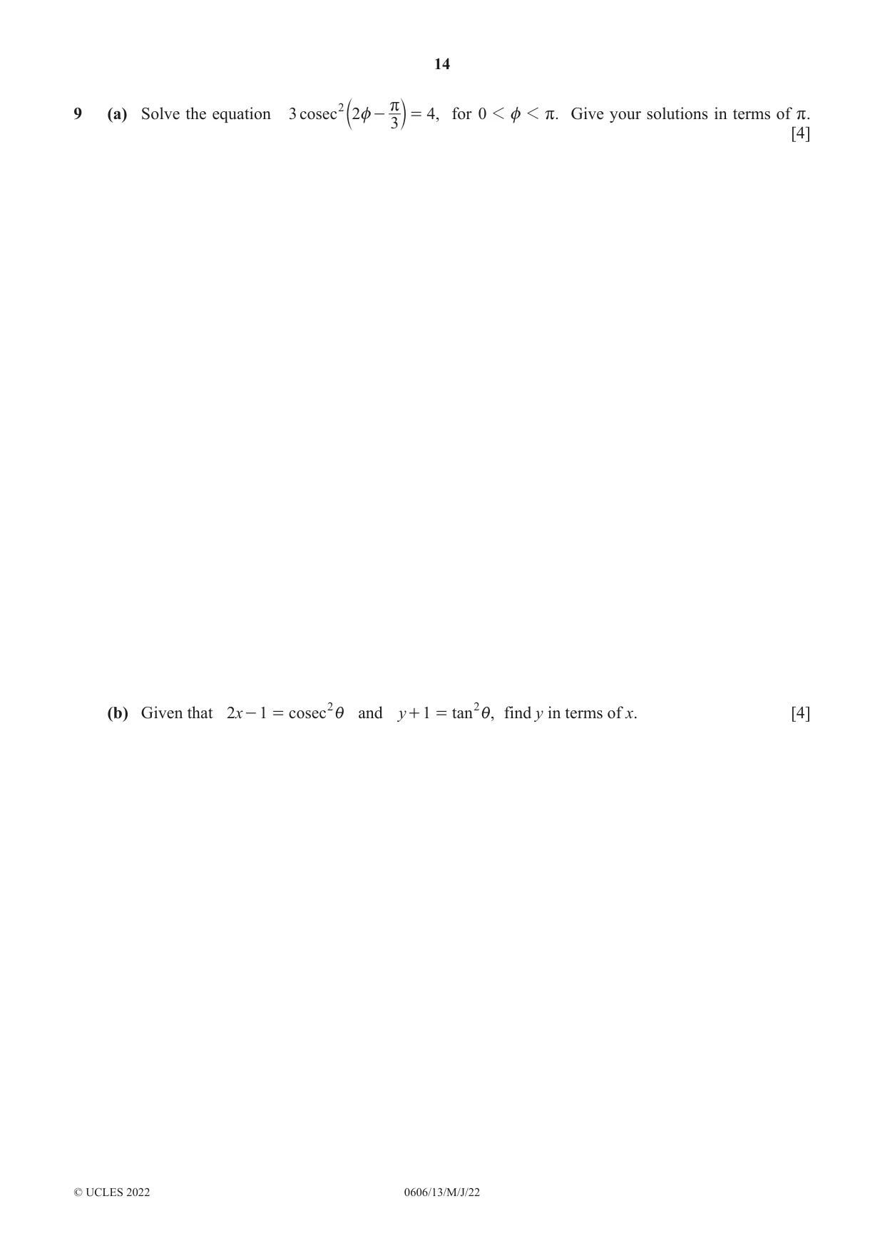Cambridge IGCSE Mathematics - Additional 0606 2022 May/June Paper 1 · Variant 3 question paper, page 14 of 16