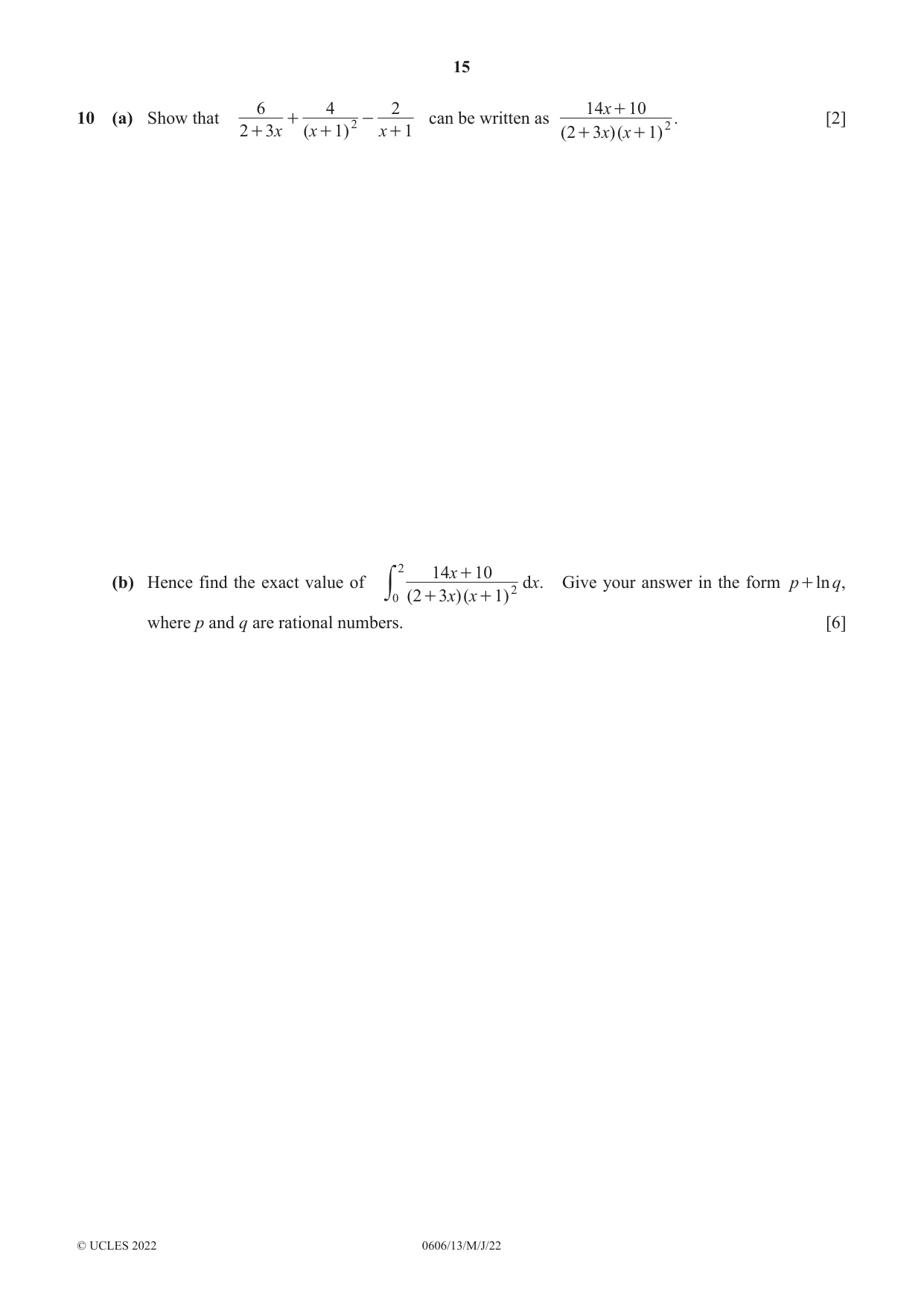Cambridge IGCSE Mathematics - Additional 0606 2022 May/June Paper 1 · Variant 3 question paper, page 15 of 16