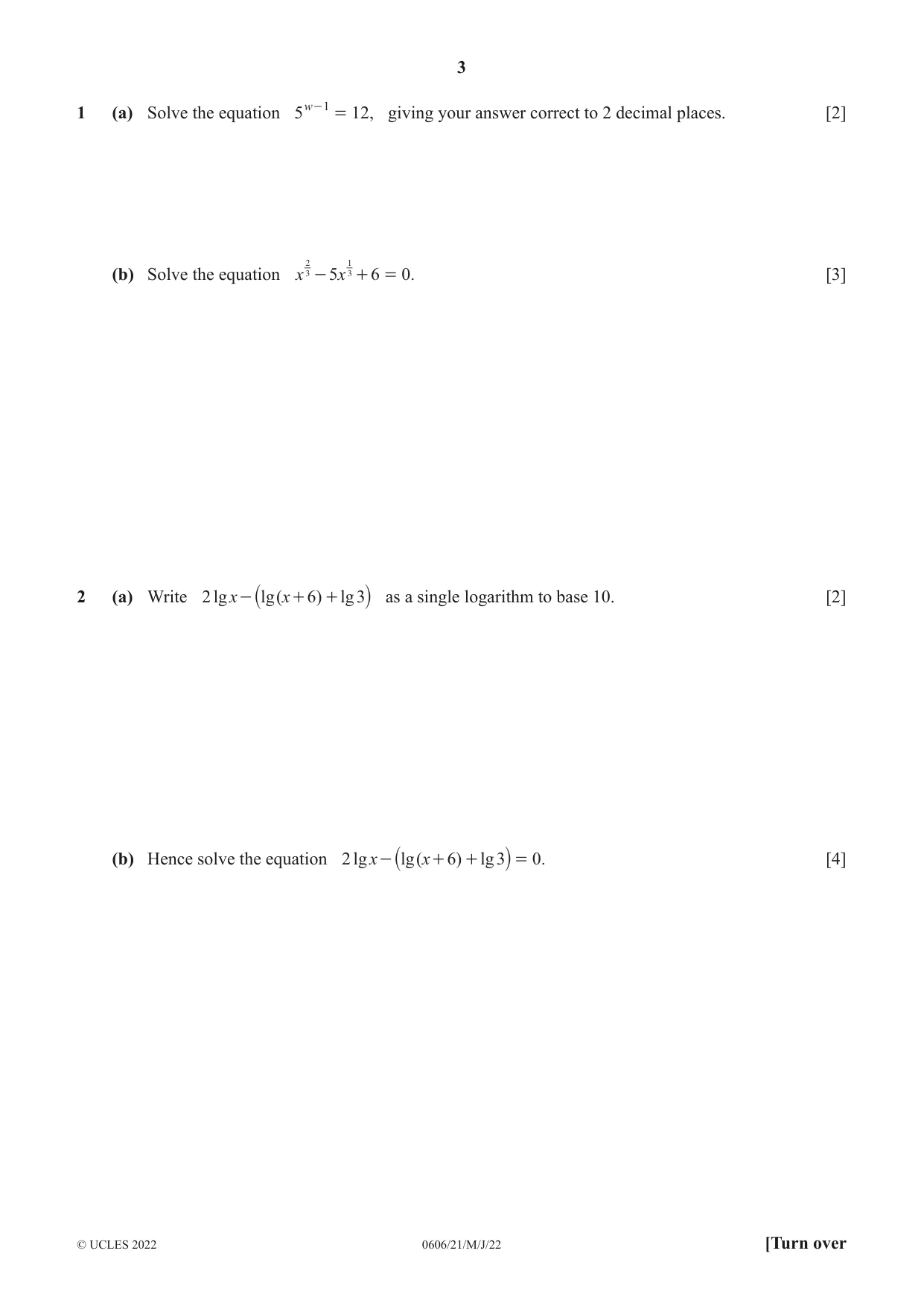 Cambridge IGCSE Mathematics - Additional 0606 2022 May/June Paper 2 · Variant 1 question paper, page 3 of 12