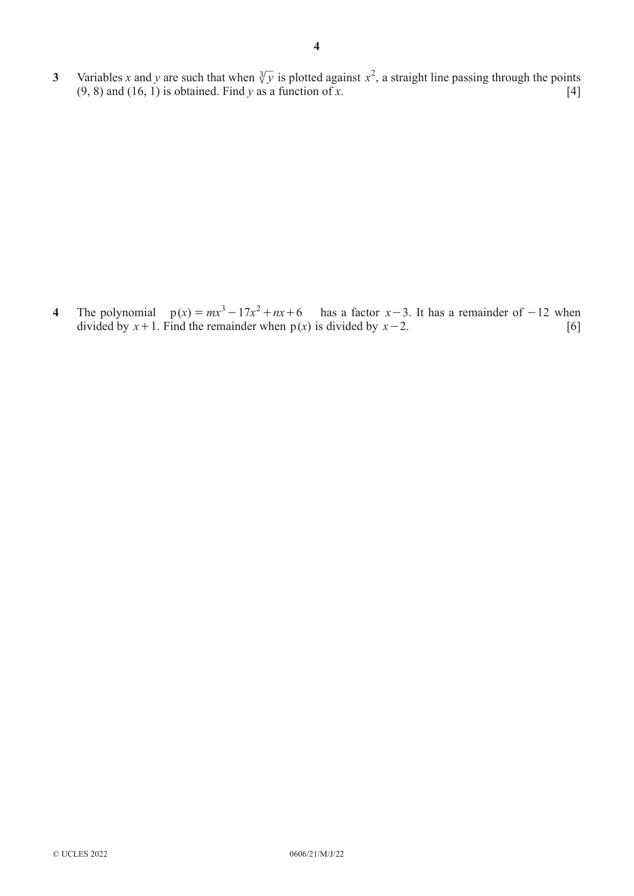 Cambridge IGCSE Mathematics - Additional 0606 2022 May/June Paper 2 · Variant 1 question paper, page 4 of 12