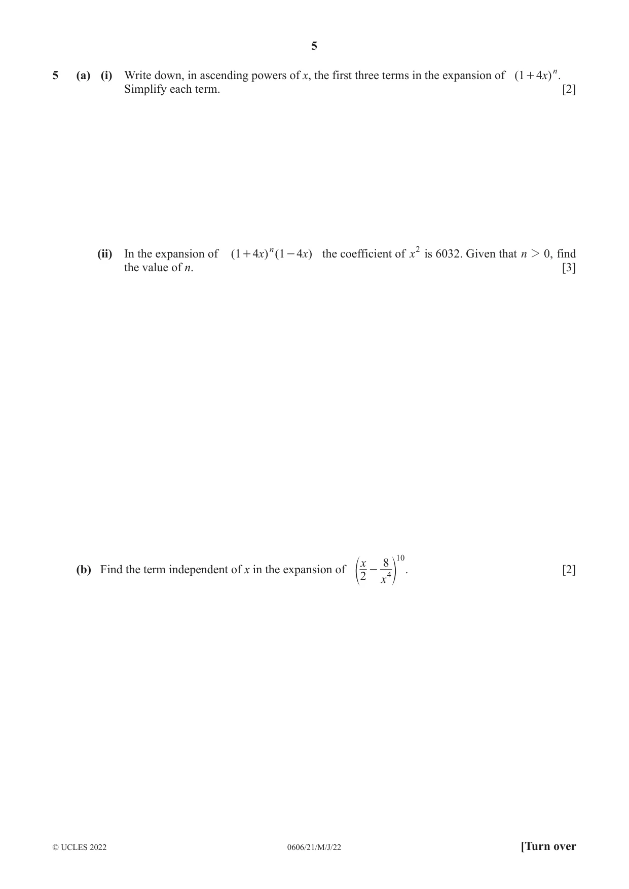 Cambridge IGCSE Mathematics - Additional 0606 2022 May/June Paper 2 · Variant 1 question paper, page 5 of 12