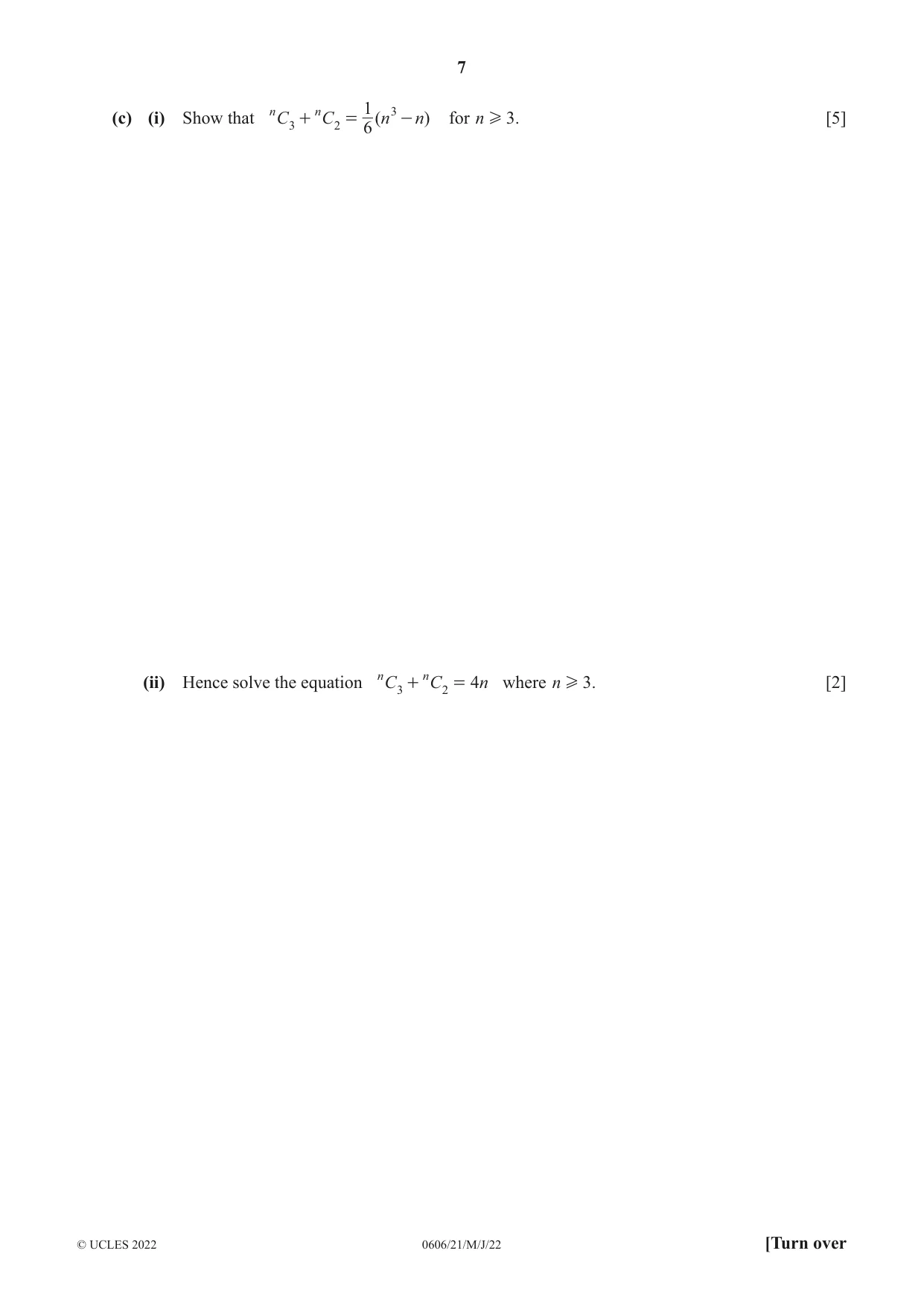 Cambridge IGCSE Mathematics - Additional 0606 2022 May/June Paper 2 · Variant 1 question paper, page 7 of 12