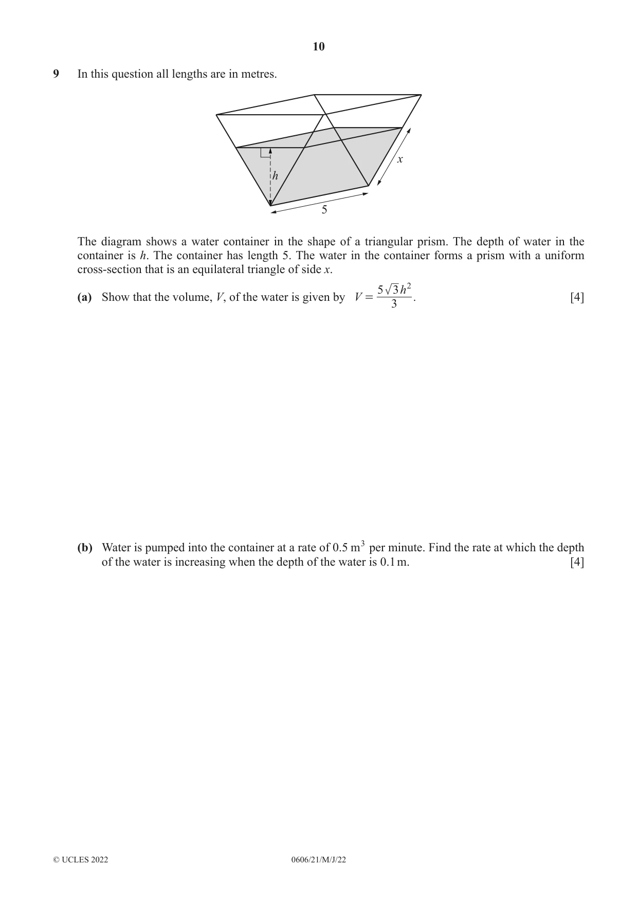Cambridge IGCSE Mathematics - Additional 0606 2022 May/June Paper 2 · Variant 1 question paper, page 10 of 12