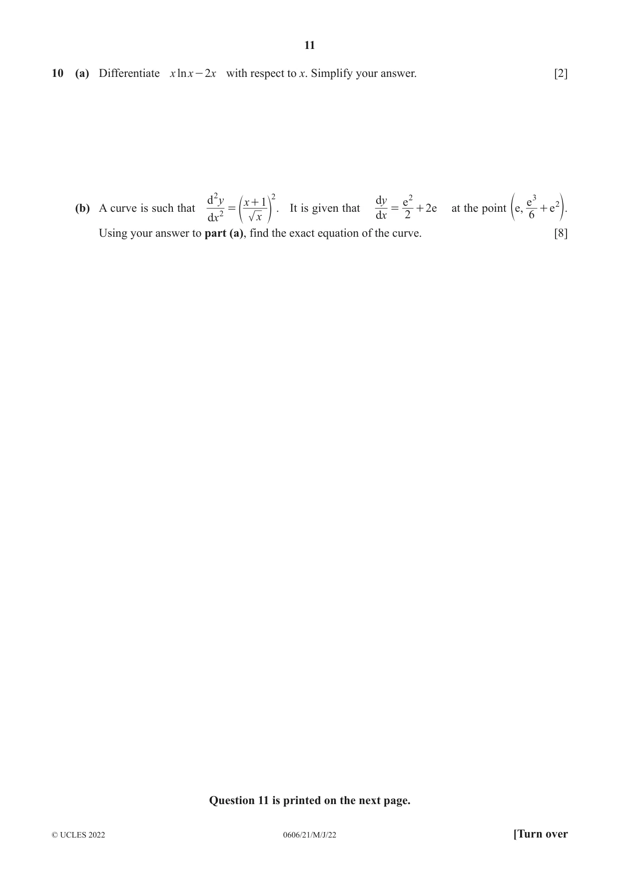 Cambridge IGCSE Mathematics - Additional 0606 2022 May/June Paper 2 · Variant 1 question paper, page 11 of 12