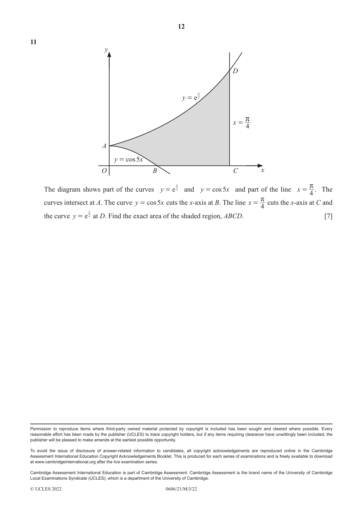 Cambridge IGCSE Mathematics - Additional 0606 2022 May/June Paper 2 · Variant 1 question paper, page 12 of 12