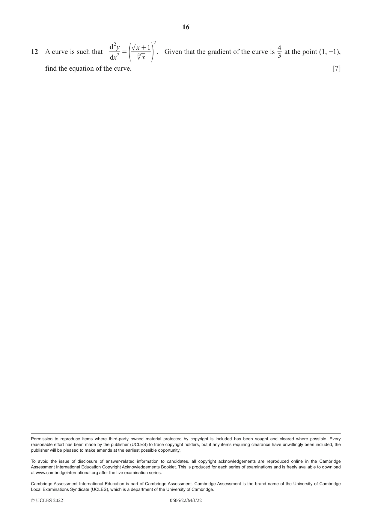 Cambridge IGCSE Mathematics - Additional 0606 2022 May/June Paper 2 · Variant 2 question paper, page 16 of 16