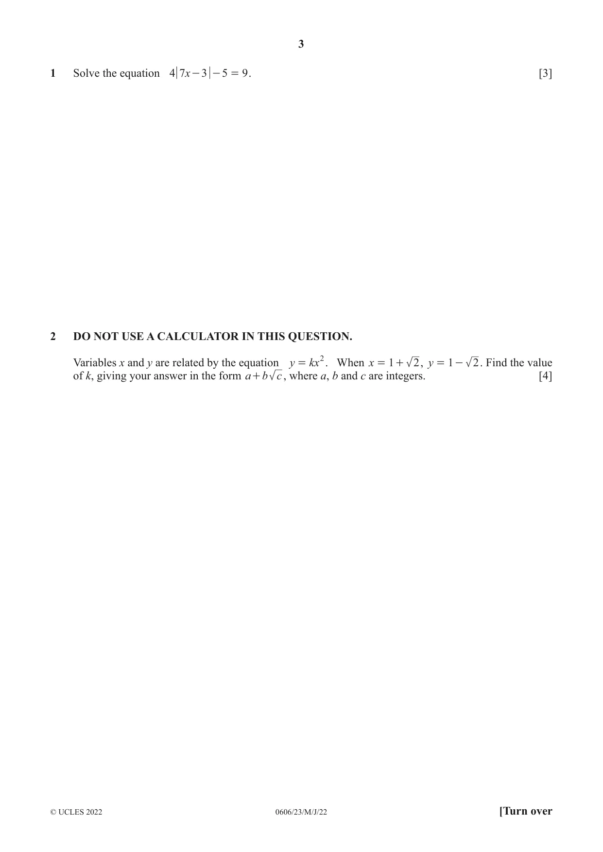 Cambridge IGCSE Mathematics - Additional 0606 2022 May/June Paper 2 · Variant 3 question paper, page 3 of 16