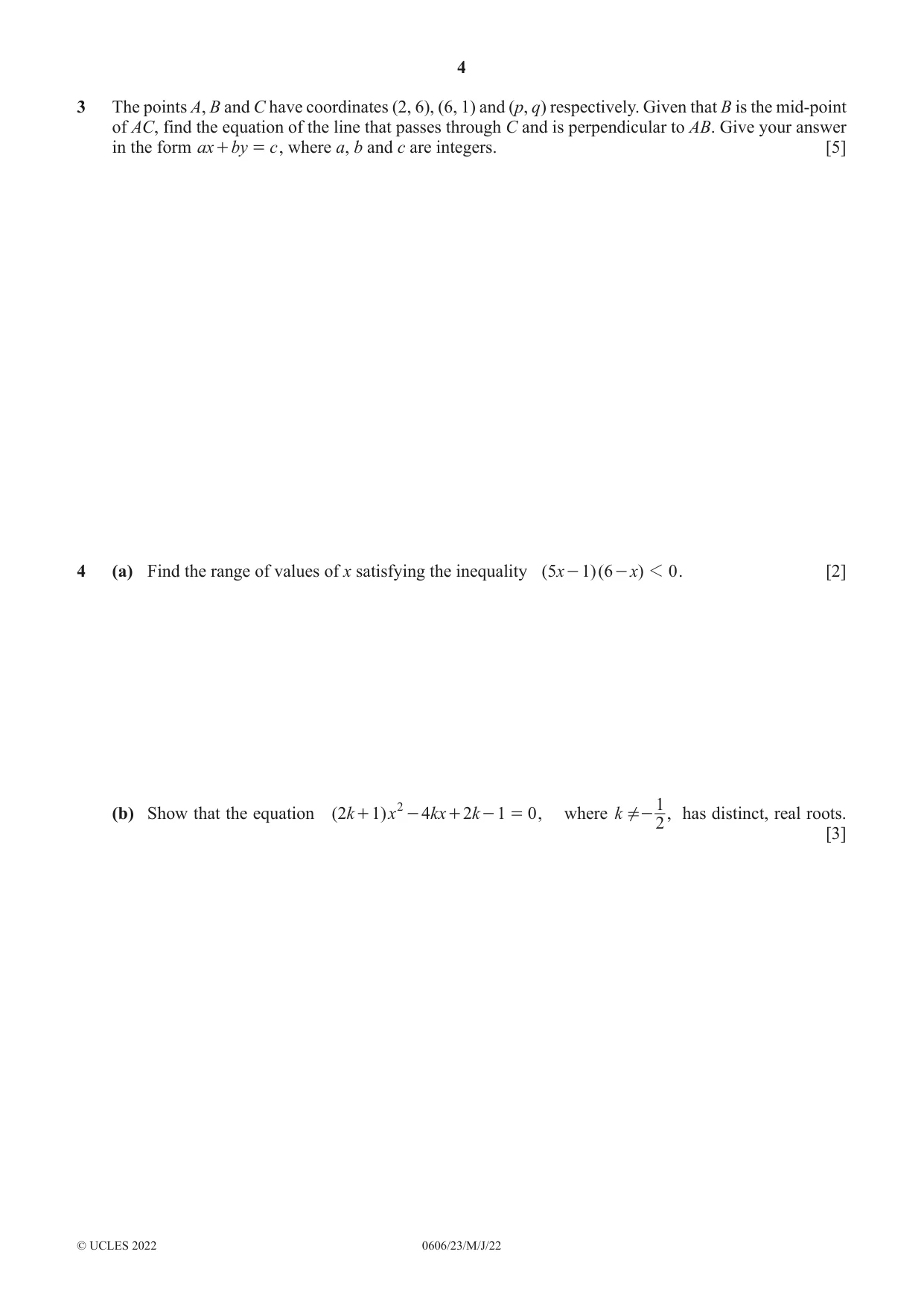 Cambridge IGCSE Mathematics - Additional 0606 2022 May/June Paper 2 · Variant 3 question paper, page 4 of 16