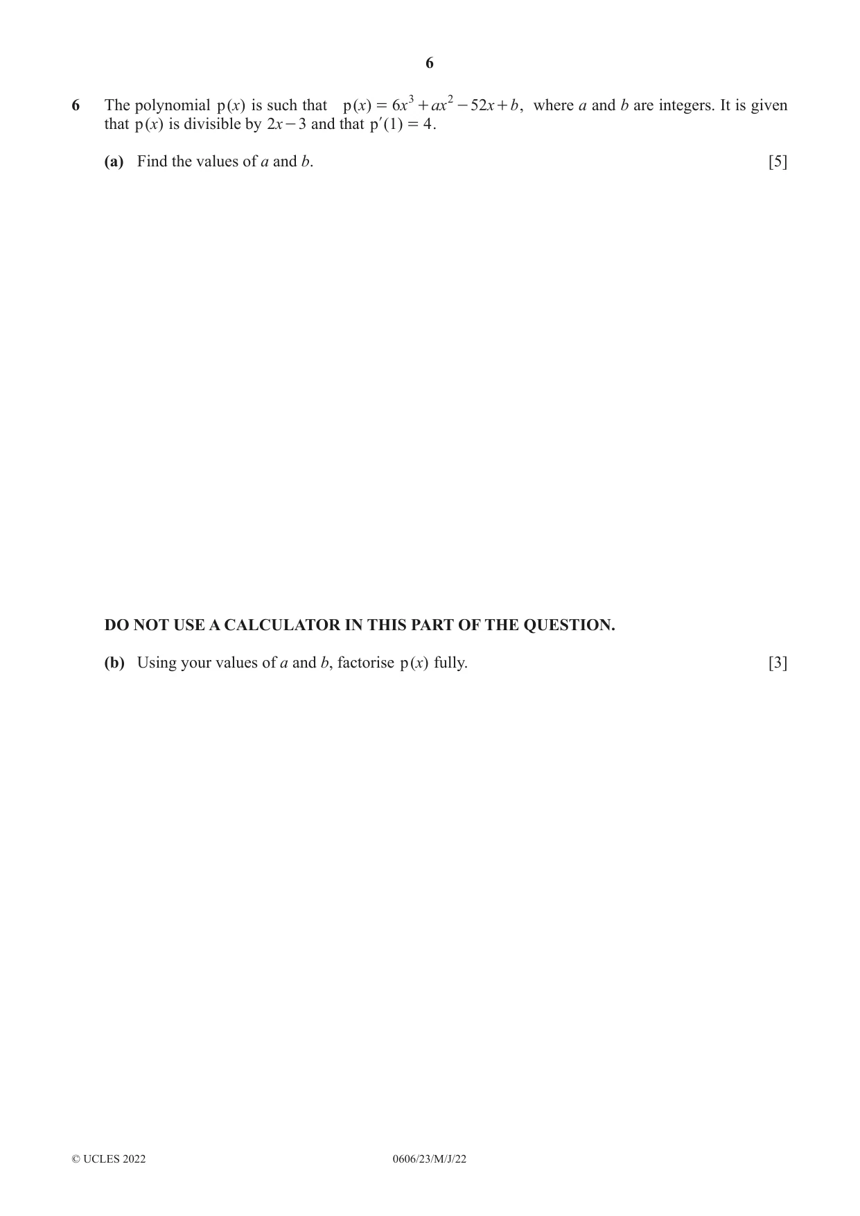 Cambridge IGCSE Mathematics - Additional 0606 2022 May/June Paper 2 · Variant 3 question paper, page 6 of 16