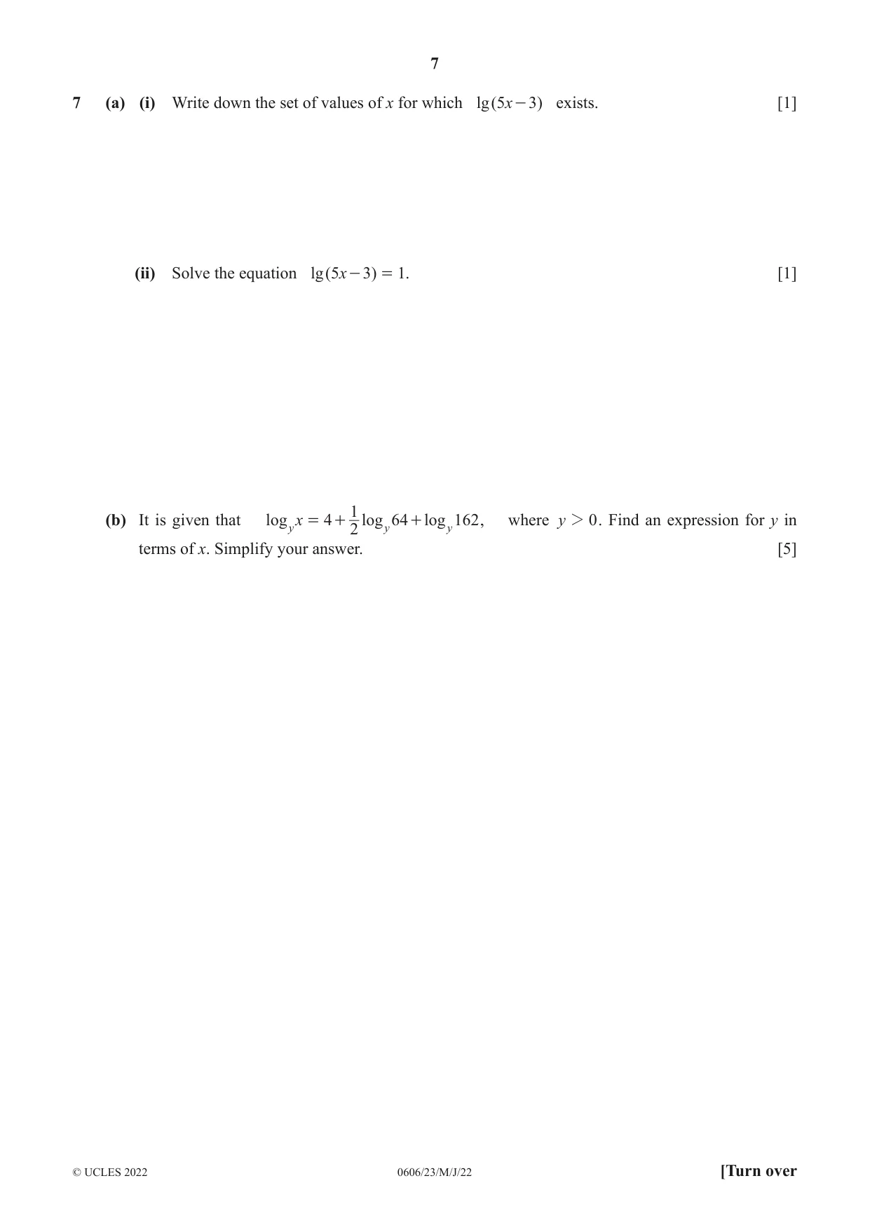 Cambridge IGCSE Mathematics - Additional 0606 2022 May/June Paper 2 · Variant 3 question paper, page 7 of 16