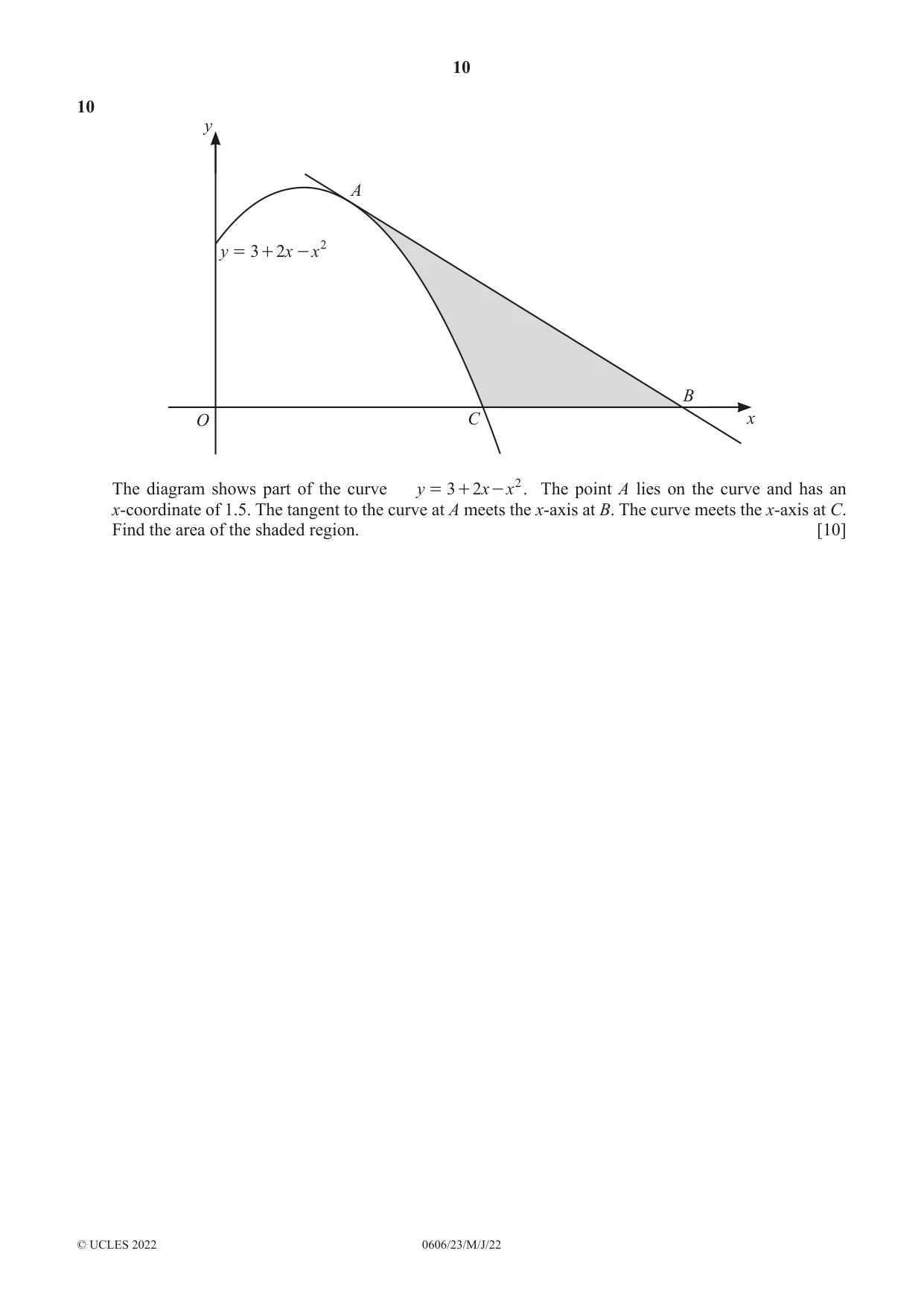 Cambridge IGCSE Mathematics - Additional 0606 2022 May/June Paper 2 · Variant 3 question paper, page 10 of 16
