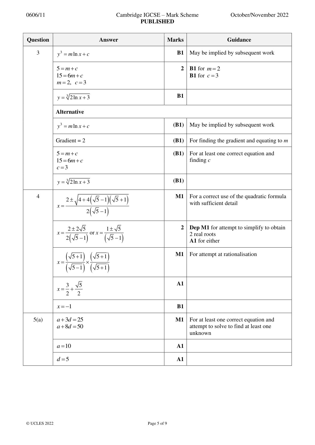 Mark scheme, page 5 of 9