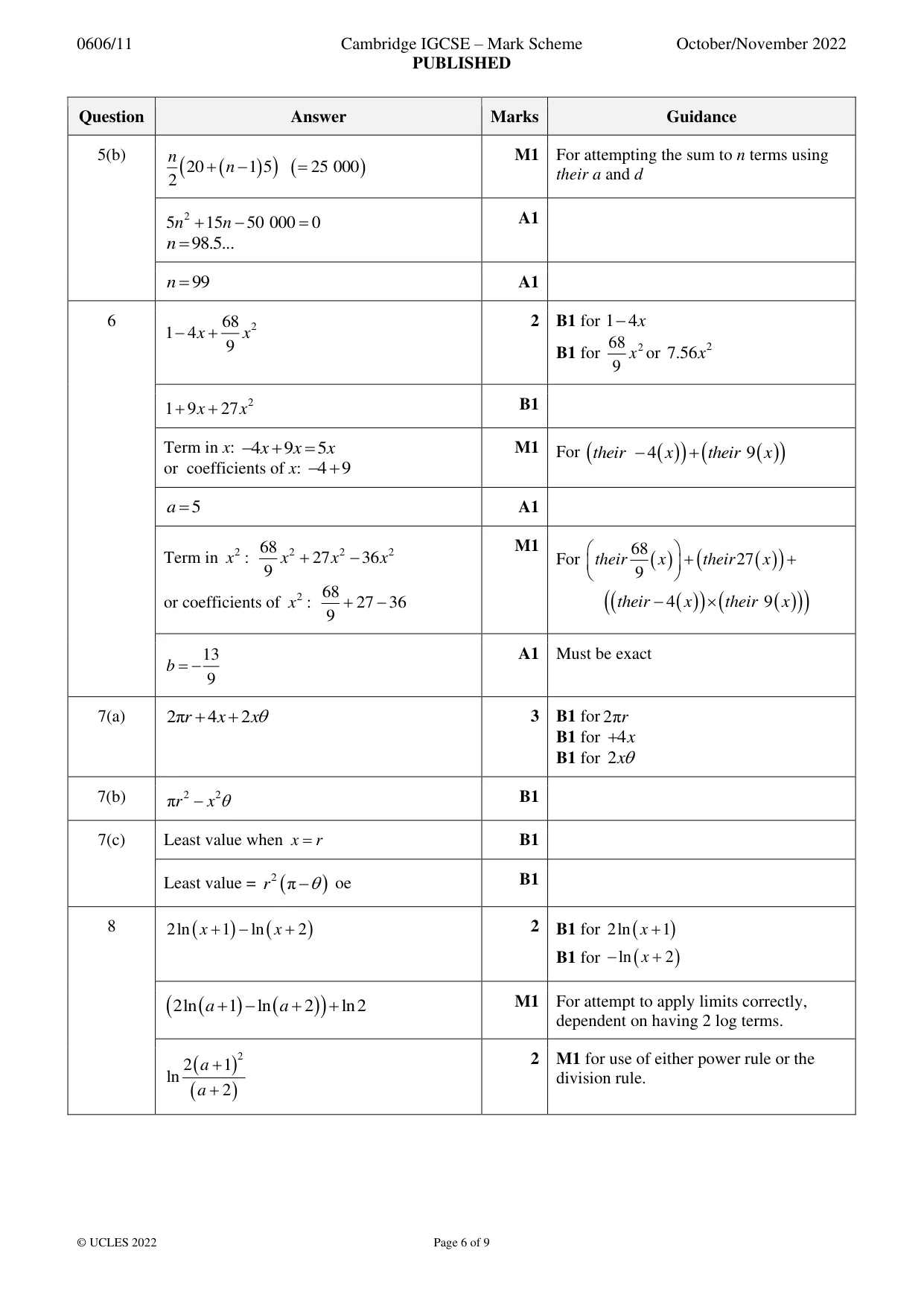 Mark scheme, page 6 of 9