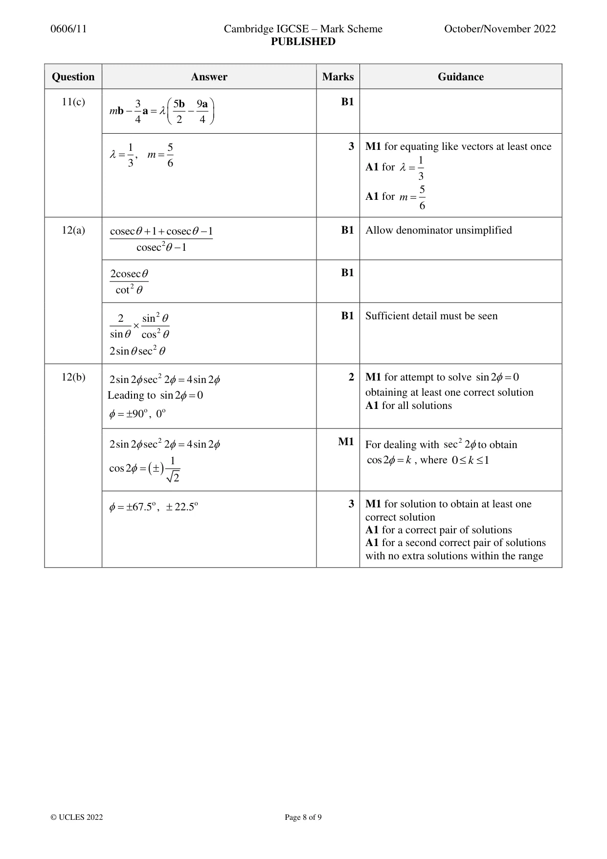 Mark scheme, page 8 of 9